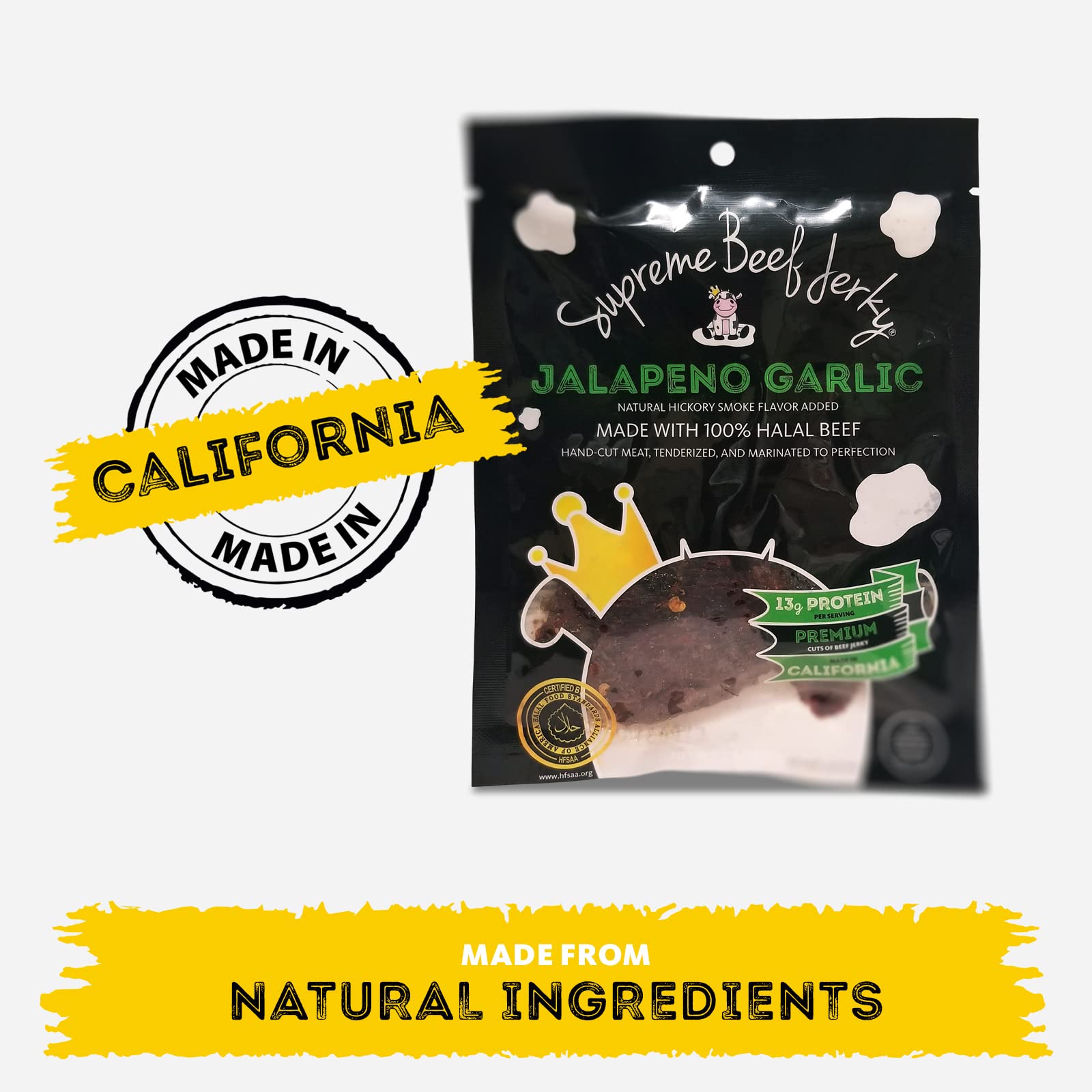 Premium Zabiha Halal Certified Supreme Beef Jerky - Handcrafted Gourmet Meat Snacks, Jalapeno Garlic Flavor, 2.5 oz Bags (Pack of 10) - Perfect for Road Trips, Camping & Protein-Packed Snacking