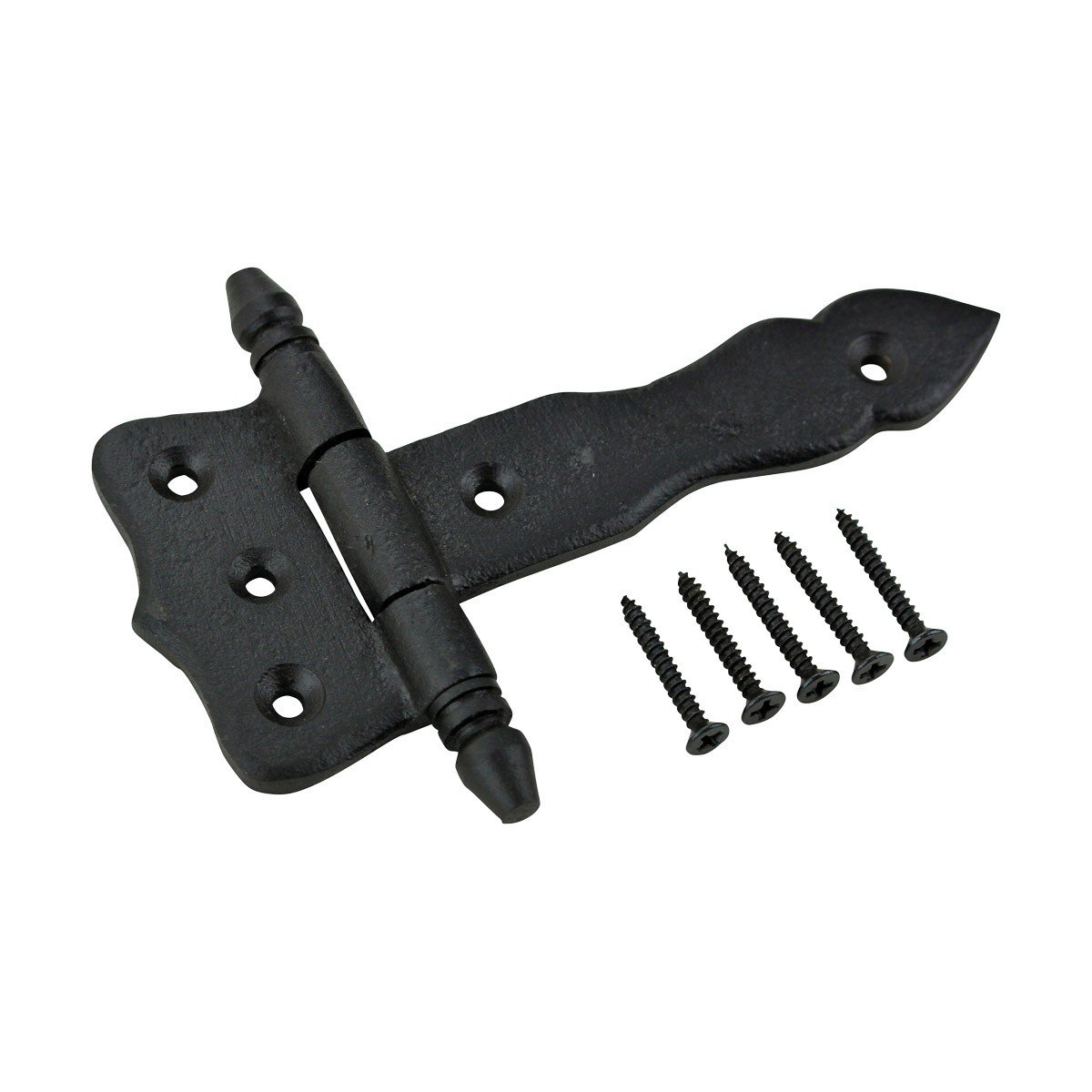 5 Inch Black Wrought Iron Antique Style Barn Door Hinges - Decorative Flush Mount Cast Iron Shed Hinges with Hardware (Pack of 3) - Perfect for Barn Doors, Sheds, Garage Doors & Rustic Home Decor