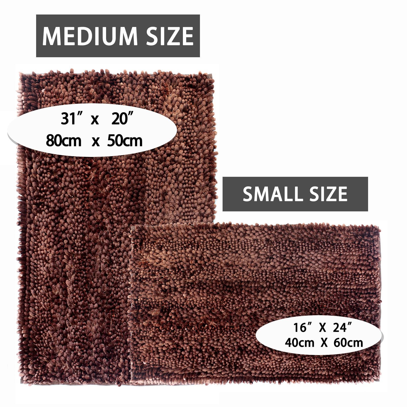 Non-Slip Chenille Bathroom Rug Set - 2 Piece Soft Washable Bath Mats (31x20 & 24x16 Inch) for Bathroom Safety & Comfort - Perfect for Bathroom, Shower, and Vanity Areas
