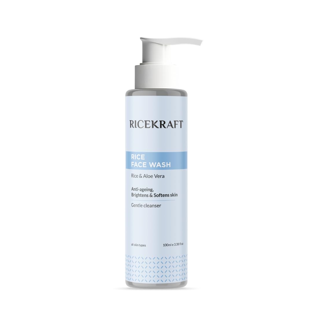 RiceKraft Rice Water Face Wash - Korean Cleanser with Rice & Aloe Vera | Anti-Aging, Brightening & Skin Softening | Paraben-Free, Cruelty-Free | For Men & Women | All Skin Types | 100ml | Perfect for Daily Skincare Routine & Travel