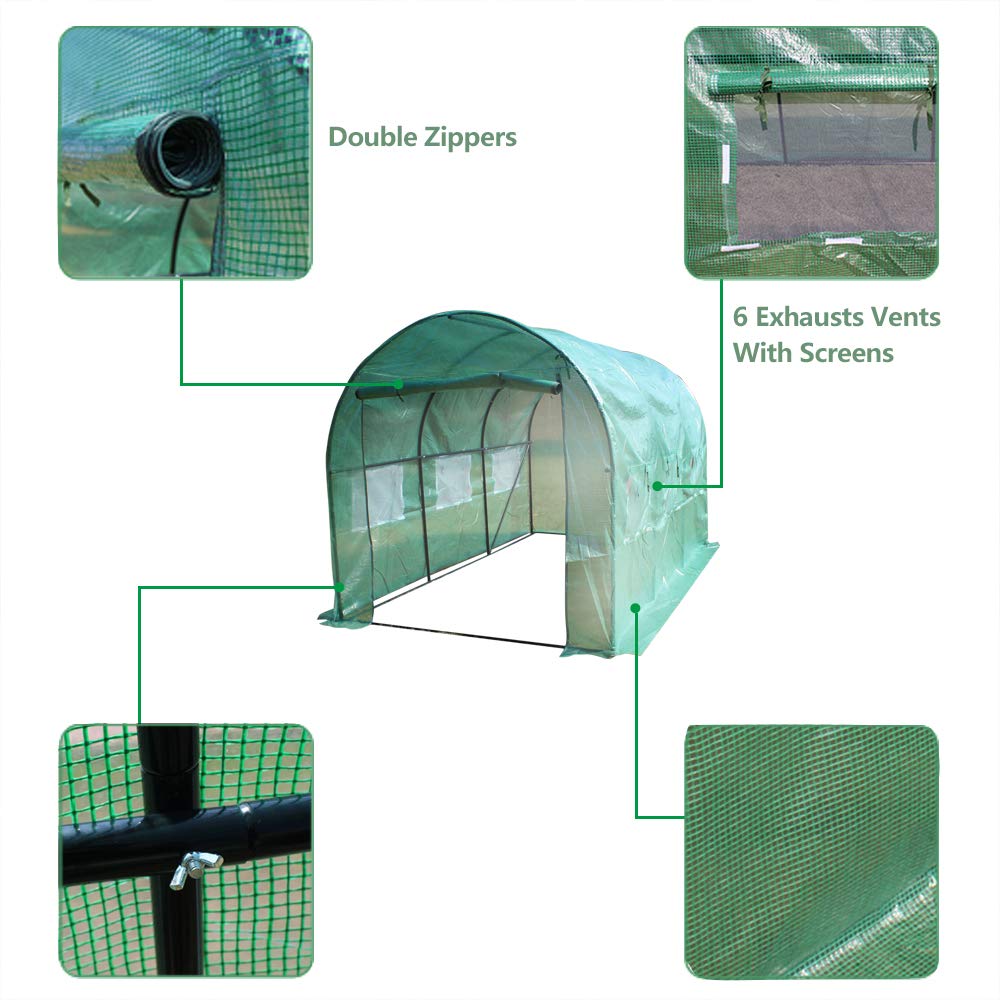 Walk-in Greenhouse Tunnel Tent for Outdoor Gardening - Large Plant Growing Tent with Roll-Up Windows & Zippered Door (3 Sizes: 12'x7'x7') - Perfect for Seed Starting, Plant Protection & Year-Round Gardening