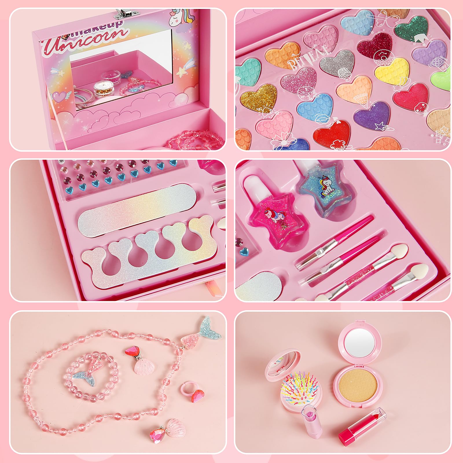 Comius Sharp 37-Piece Washable Makeup Set for Girls - Unicorn Themed Kids Makeup Kit with Travel Case, Pretend Play & Simulation Toy - Perfect Birthday Gift for Ages 3-10 - Great for Parties, Dress-Up & Role Play