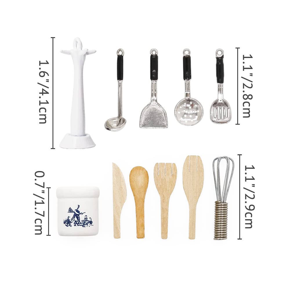 1/12 Scale Miniature Kitchen Utensils Set - White Dollhouse Accessories for Tiny Food Display & Model Home Decoration