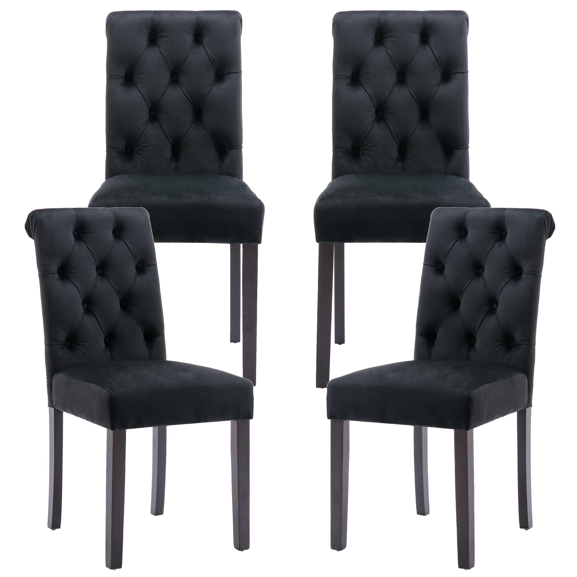 Velvet Dining Chairs Set of 4 - Modern Upholstered Tufted Accent Chairs with Wooden Legs for Dining Room, Kitchen, Restaurant & Home Decor - Elegant Black Parsons Side Chairs (Perfect for Dinner Parties, Family Gatherings & Stylish Home Entertaining)
