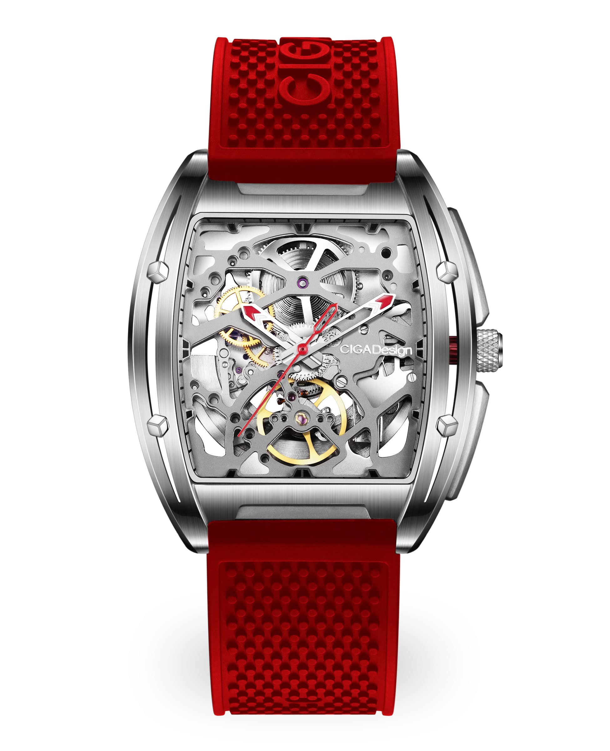 CIGA Design Z Series Automatic Mechanical Watch for Men & Women - Luxury Skeleton Tonneau Wristwatch with Leather & Silicone Strap, Stainless Steel Case, Waterproof Dress Watch - Perfect for Business, Formal Events & Gift Giving