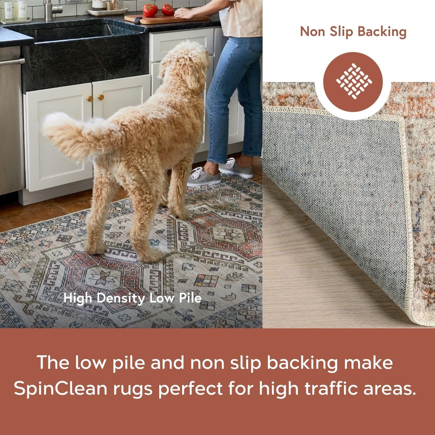 nuLOOM 8' x 10' Washable Area Rug - Stain Resistant, Non-Slip Backing, Low Profile - Jacquie Light Grey - Perfect for Living Room, Bedroom & Dining Room - Soft & Durable for Everyday Use