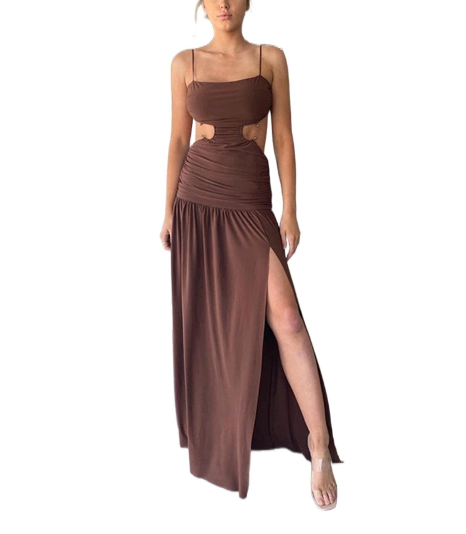 Strappy Floral Print Maxi Dress for Women - Y2K Spaghetti Strap Backless Bodycon Long Dress with Side Slit | Perfect for Beach Vacations, Summer Parties & Date Nights