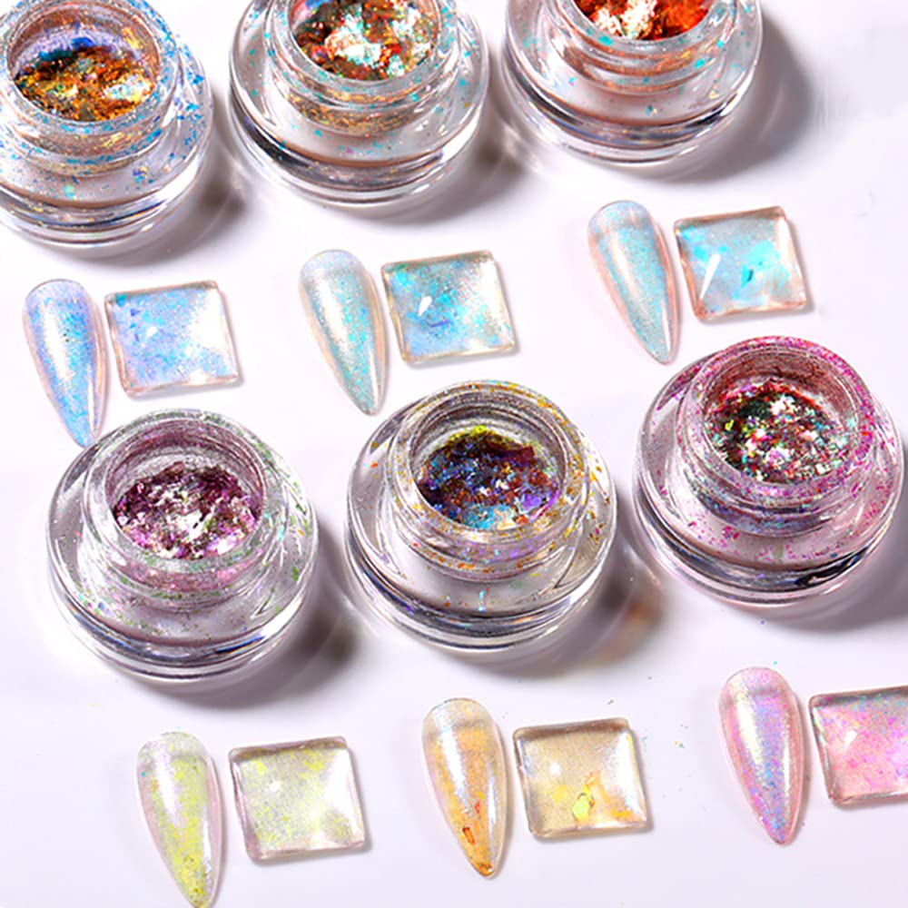 Crystal Fire Opal Star Aurora Nail Art Flakes - Chrome Powder & Glitter for DIY Manicure - Magic Mirror Effect Nail Dust (WK04) - Perfect for Party, Wedding, and Special Occasion Nail Designs