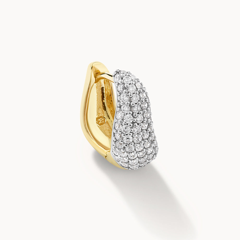 14K Gold White Topaz Wave Huggie Hoop Earrings for Women - Elegant Dome Pave Design for Parties, Weddings & Everyday Wear
