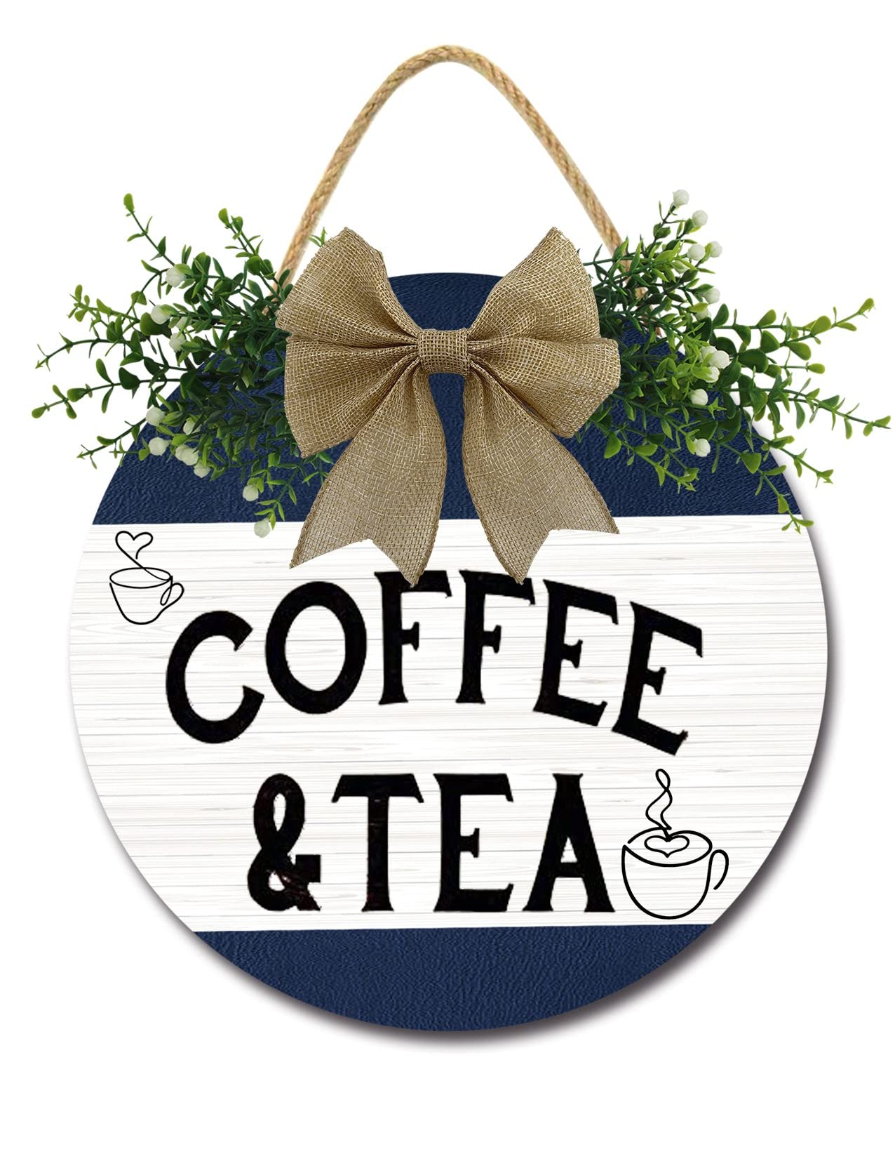 Rustic Farmhouse Coffee & Tea Sign - Wooden Round Modern Coffee Bar Decor for Coffee Lovers - Perfect for Coffee Station, Home Office & Kitchen Wall Decor - 12x12 Inch (Art K9) - Ideal for Cafés, Restaurants & Cozy Home Kitchens