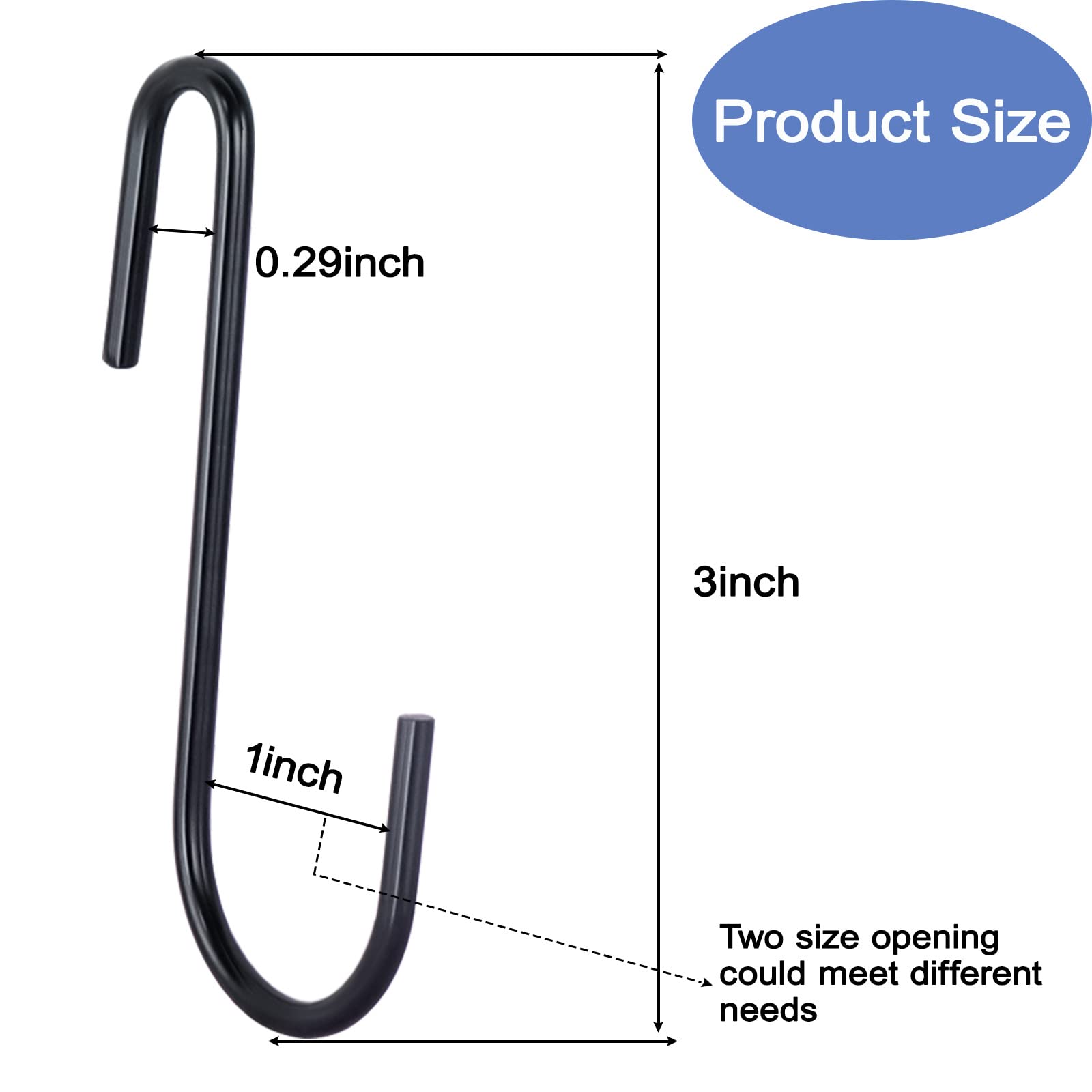 30 Pack 3 Inch Heavy Duty Black S Hooks - Durable Pan Pot Holder Rack Hooks for Kitchen, Garage & Home Organization - Perfect for Hanging Pots, Utensils, Towels, Plants, Bags & Clothes (S-Shaped Hangers)