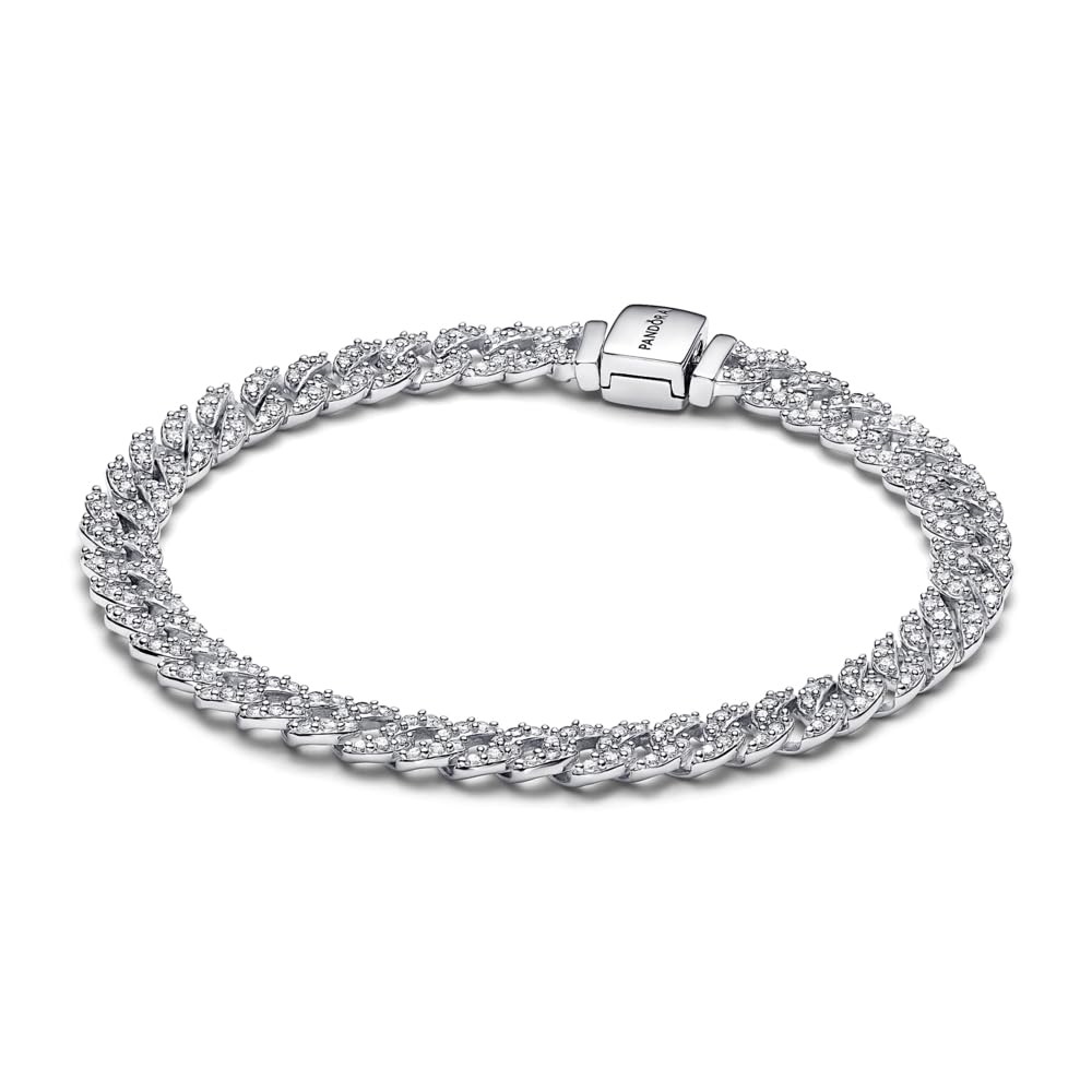 PANDORA Timeless Pavé Cuban Chain Bracelet for Women - Sterling Silver & Cubic Zirconia Jewelry - Elegant Gift Box Included - Perfect for Anniversaries, Birthdays & Special Occasions