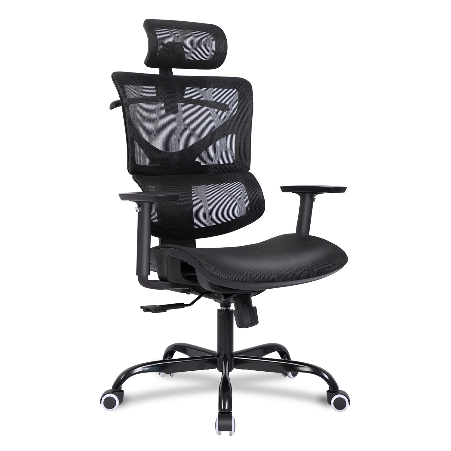 Qulomvs Ergonomic Office Chair - Full Mesh Computer Desk Chair with Adjustable Backrest (90-135°), 360° Swivel, Headrest & Lumbar Support - Perfect for Home Office, Gaming & Workspace Comfort