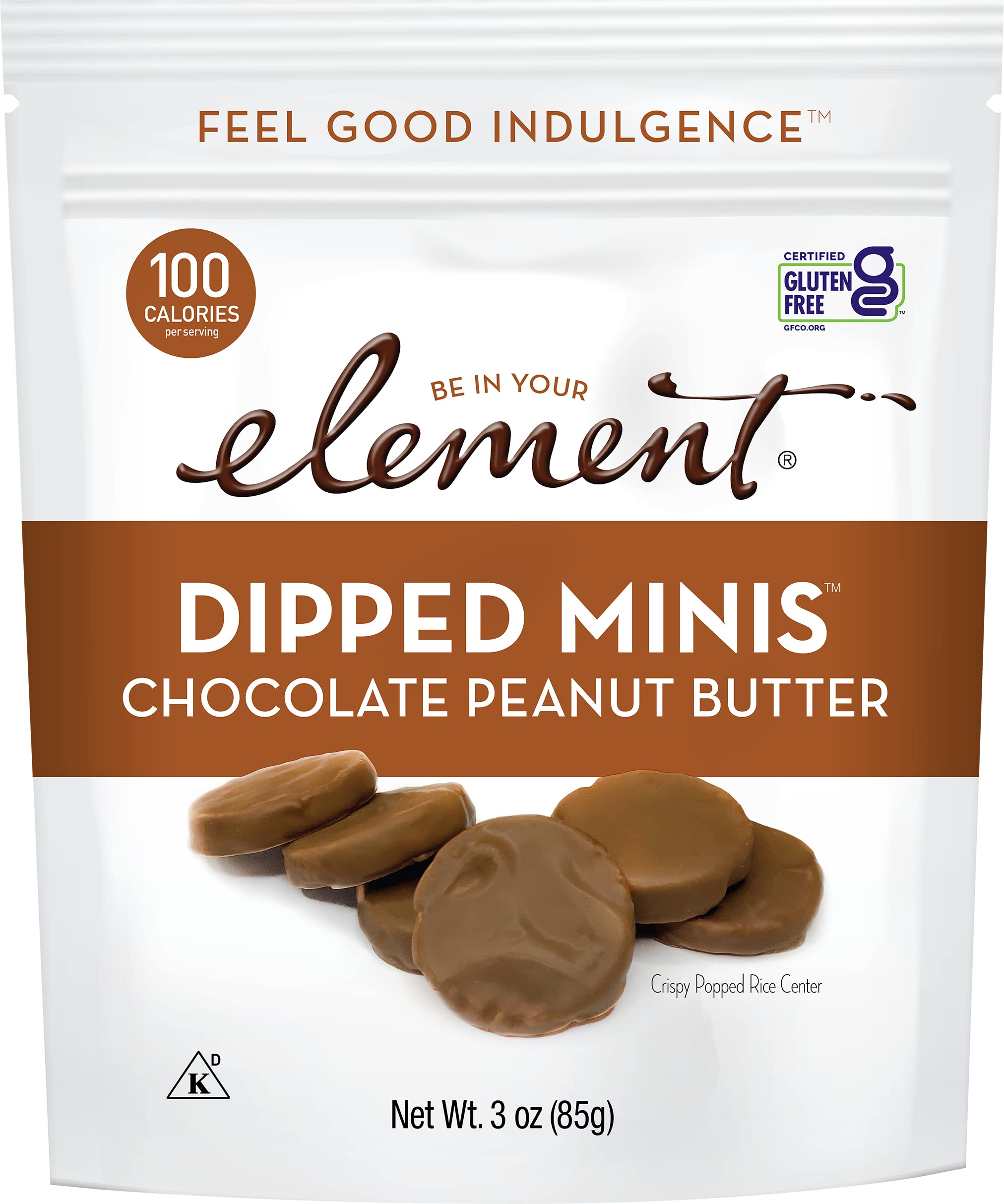 Element Snacks - Chocolate Peanut Butter Dipped Minis (Pack of 8) | All-Natural Rice Crisps | Healthy Gluten-Free & Kosher Certified Snacks for Kids & Adults | Perfect for Lunch Boxes, Office Snacks & On-the-Go Treats