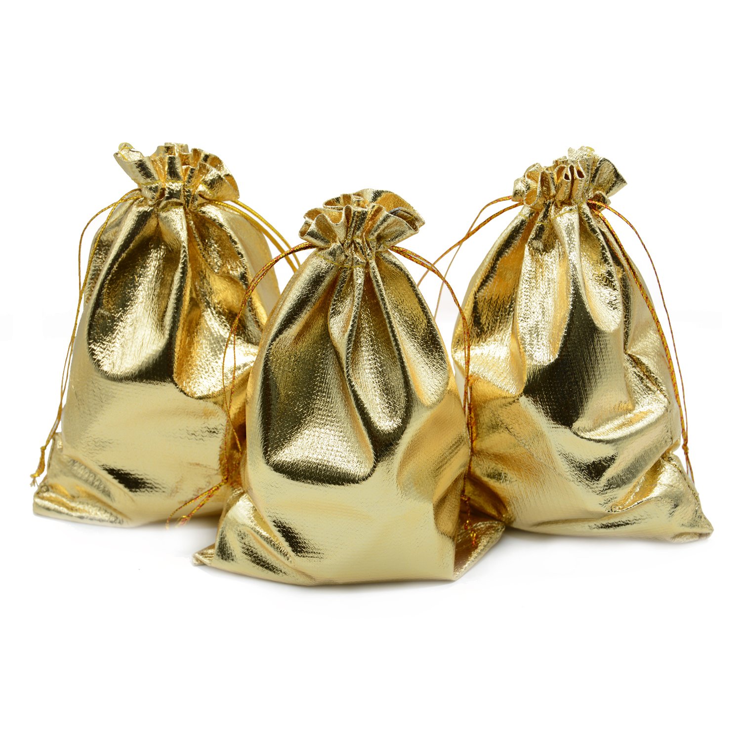 100 Pack 6x8 Inch Premium Gold Organza Drawstring Bags - Heavy Duty Jewelry Pouches for Wedding Favors, Party Gifts, Christmas Treats & Candy Packaging - Perfect for Jewelry, Chocolate, Bridesmaid Gifts & Event Decorations
