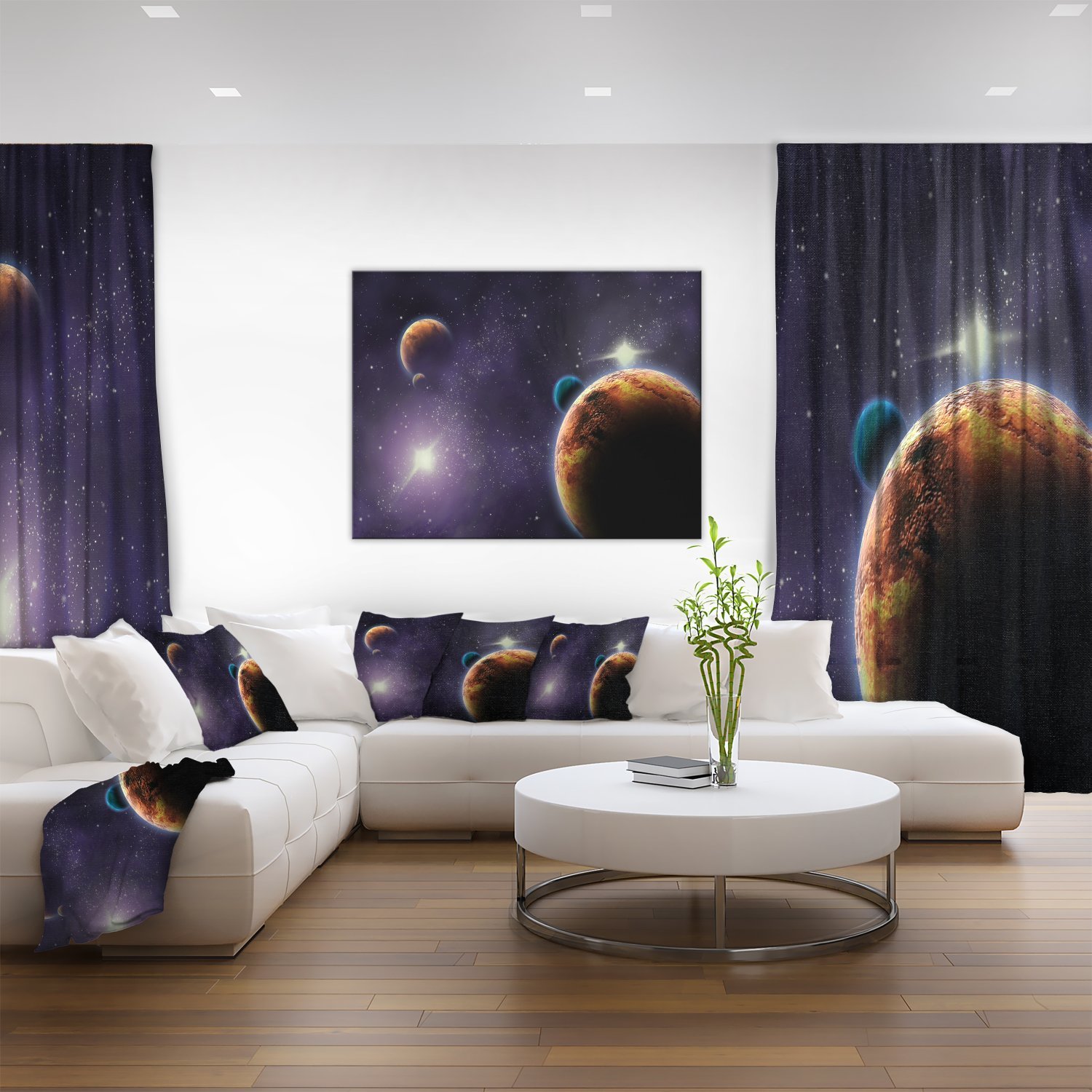 Planets in Deep Dark Space Contemporary Artwork - Stunning Galaxy Wall Decor for Living Room, Bedroom & Office