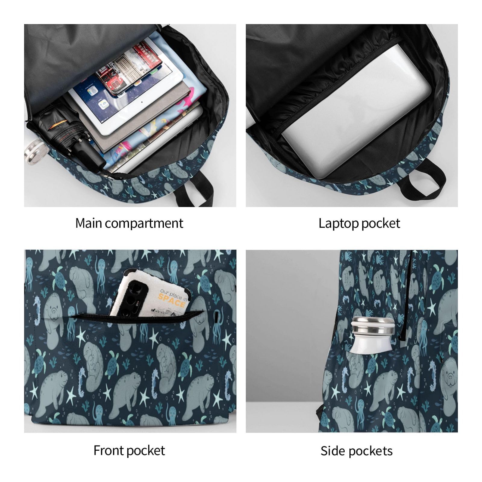 Manatees Travel Backpack for Women & Men - Waterproof Laptop Backpack for Work, School, Hiking & Camping - 17 Inch Computer Backpack with USB Charging Port - Perfect Carry-On Backpack for Travel, Commuting & Outdoor Adventures