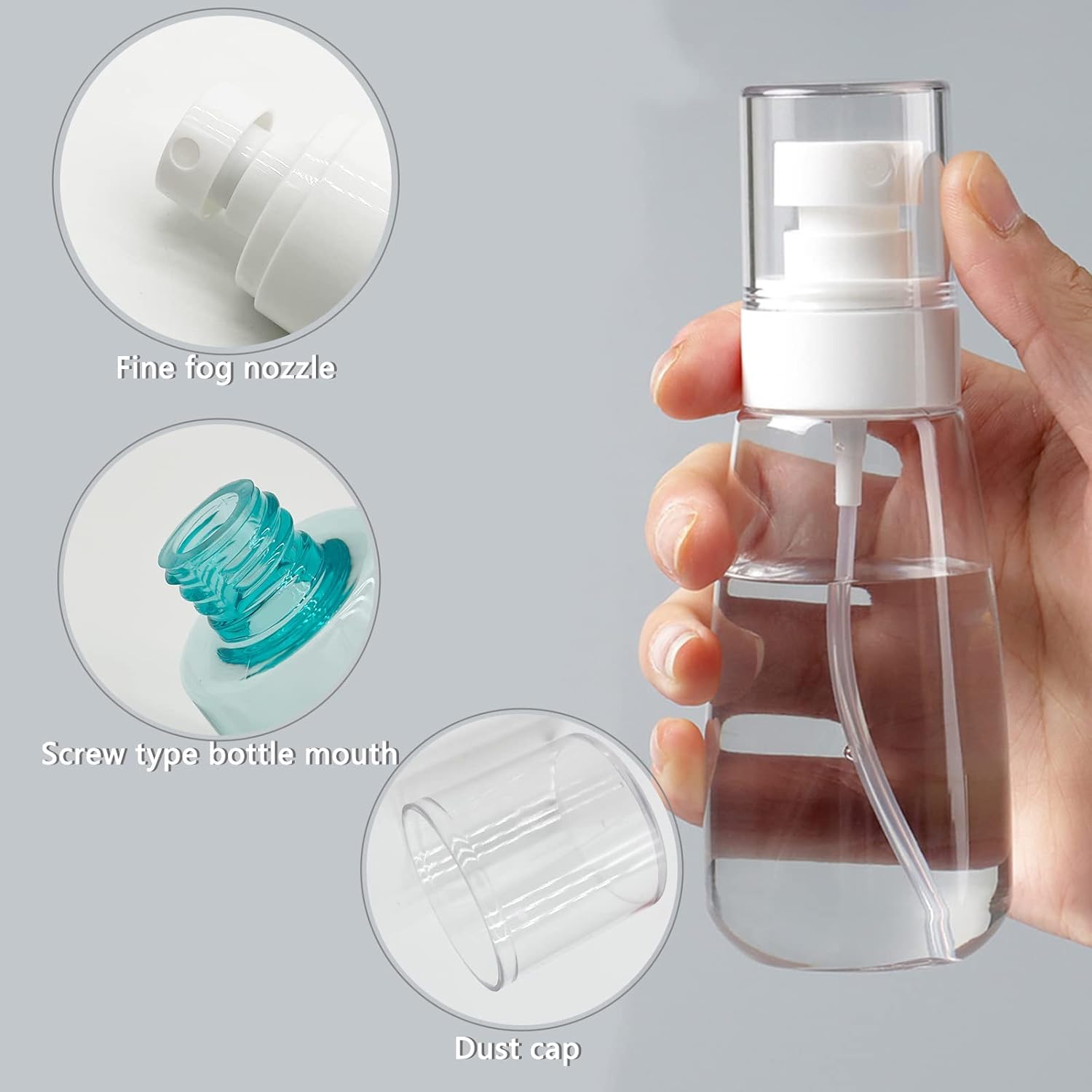 JIALTO 100ml Travel Spray Bottles Set of 2 - Leakproof Refillable Plastic Bottles for Toiletries, Toner, Perfume & Cosmetics | TSA Approved Fine Mist Sprayer for Travel, Gym, Home & Office Use