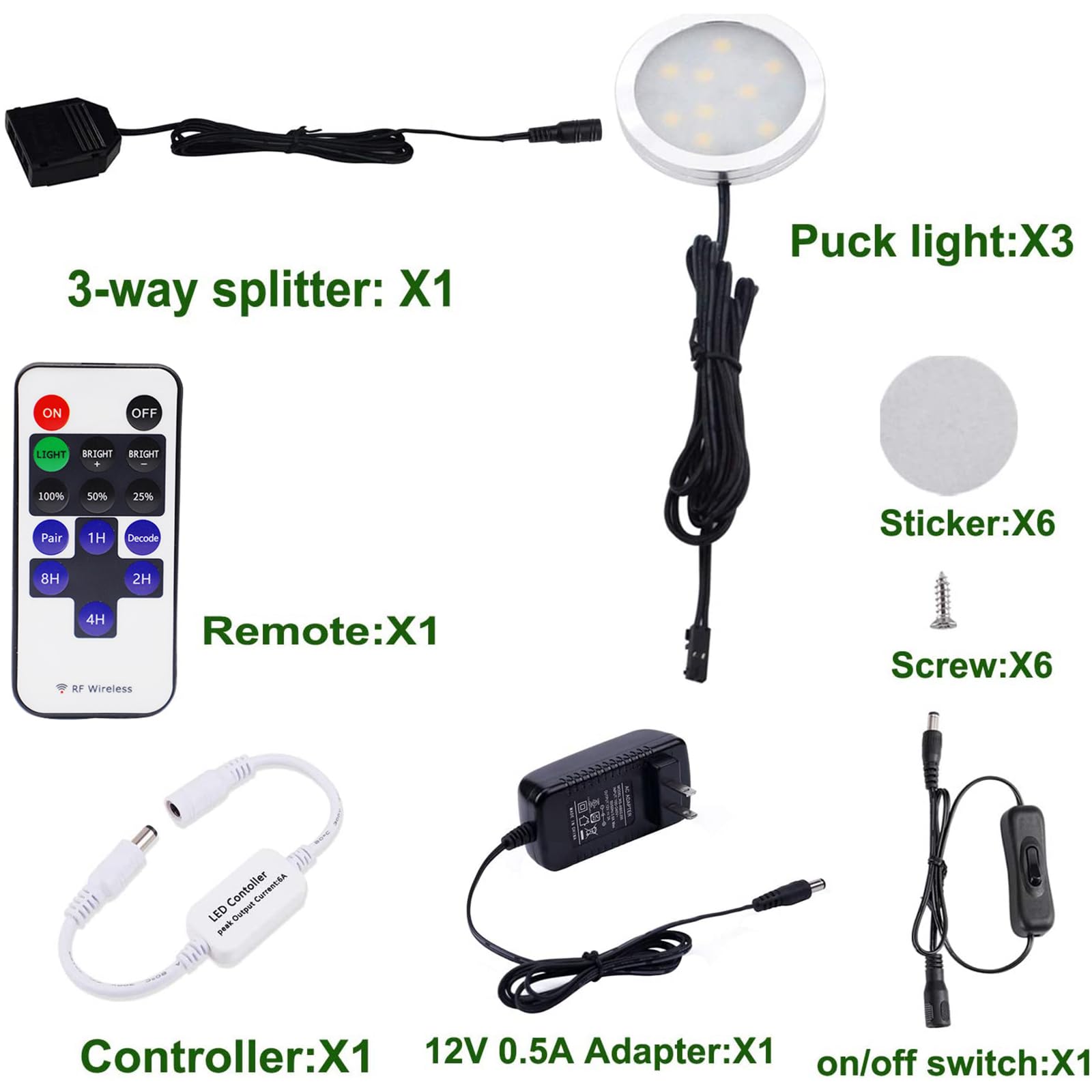AIBOO Dimmable LED Under Cabinet Lighting Kit - 3 Lights with RF Remote Control, Natural White, Perfect for Kitchen Counter, Pantry & Workspace Illumination