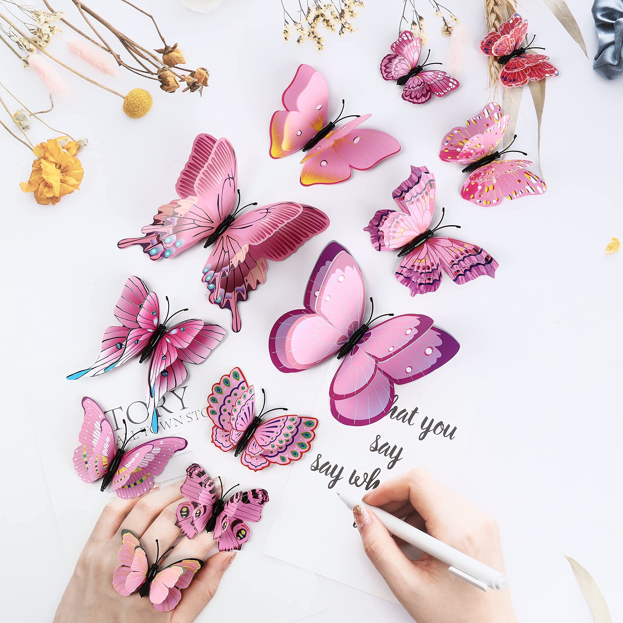 24PCS 3D Butterfly Wall Decals - Removable Pink Butterfly Stickers for Home Decor, Kids Room & Bedroom - Double Layer Wall Art Mural (24 Pieces) - Perfect for Nursery, Living Room & Party Decorations