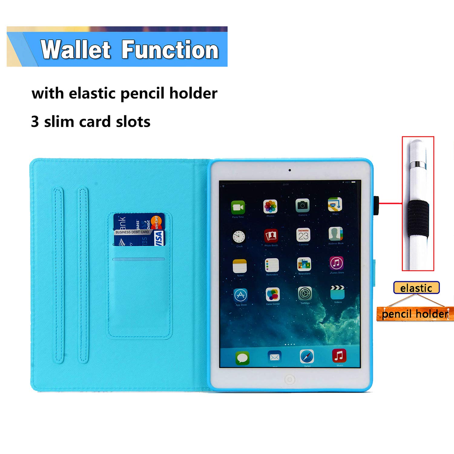 Premium Magnetic PU Leather Smart Case for Apple iPad 9.7 (6th/5th Gen 2018/2017) & iPad Air/Air 2 - Folio Stand Cover with Auto Sleep/Wake, Card Slots & Pencil Holder - Golden Pineapple Marble Design | Perfect for Work, Travel & Home Office Use