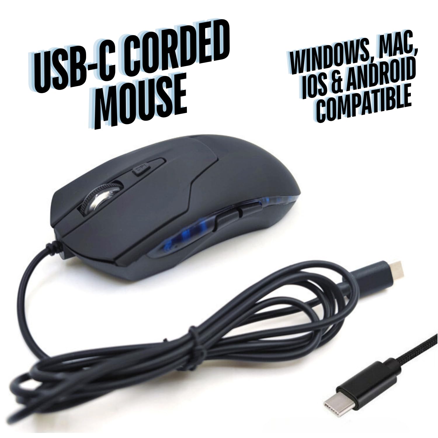 CBUS Wired USB C Mouse - 6-Button Silent Click Ergonomic Computer Mouse with 4 Adjustable DPI Speeds & LED Backlight - Compatible with Mac, Chromebook, HP, Dell XPS, Asus, Surface - Perfect for Office Work, Gaming & Home Use