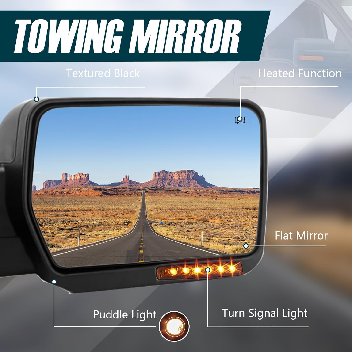 2007-2014 Ford F150 Power Heated Towing Mirror with Amber Signal - Right Passenger Side Replacement Mirror for Enhanced Visibility & Safety - Perfect for Towing, Off-Roading & Highway Driving