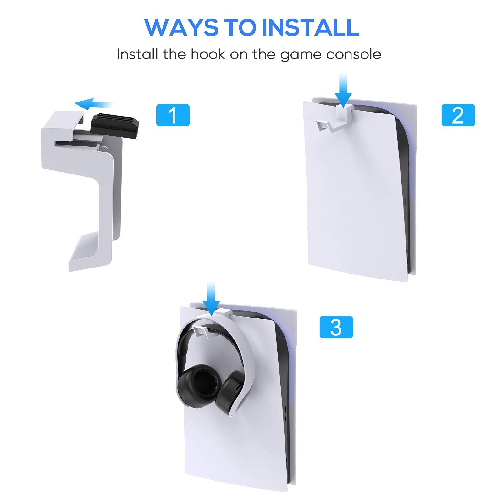 FYOUNG PS5 Headset Holder - Universal Headphone Stand & Hook Hanger for PS5, PS5 Slim & PS5 Pro (White) - Perfect for Gaming Setup & Headset Organization