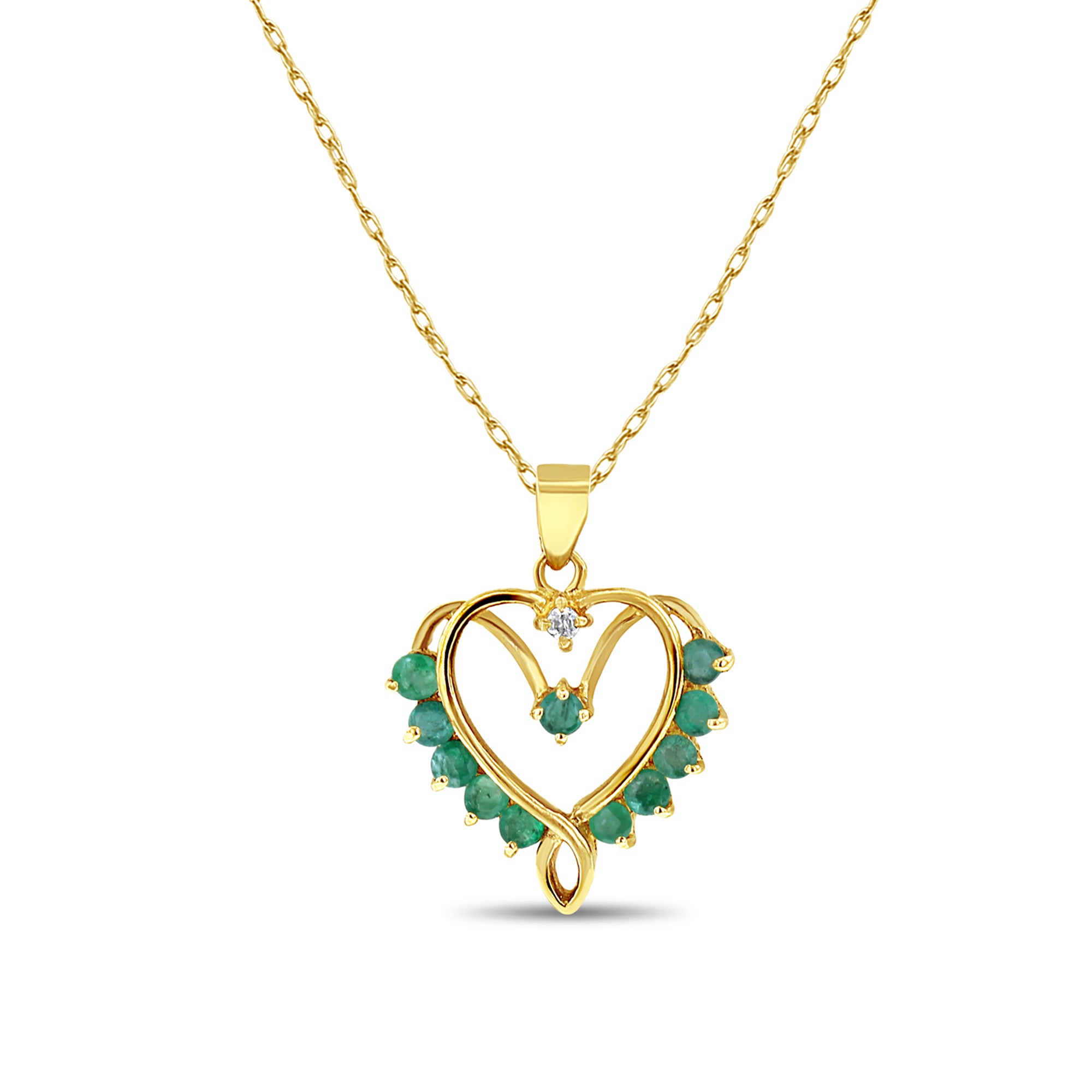 14K Yellow Gold Heart Shaped Emerald and Diamond Accent Necklace for Women - Elegant Gift for Valentine's Day, Anniversary & Special Occasions