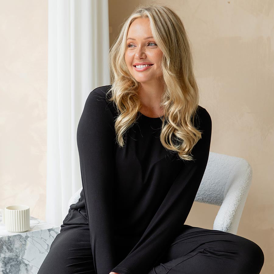 Classic Black Bamboo Long Sleeve Top for Women - Soft & Comfortable Eco-Friendly Shirt for Casual Wear, Yoga & Everyday Outfits