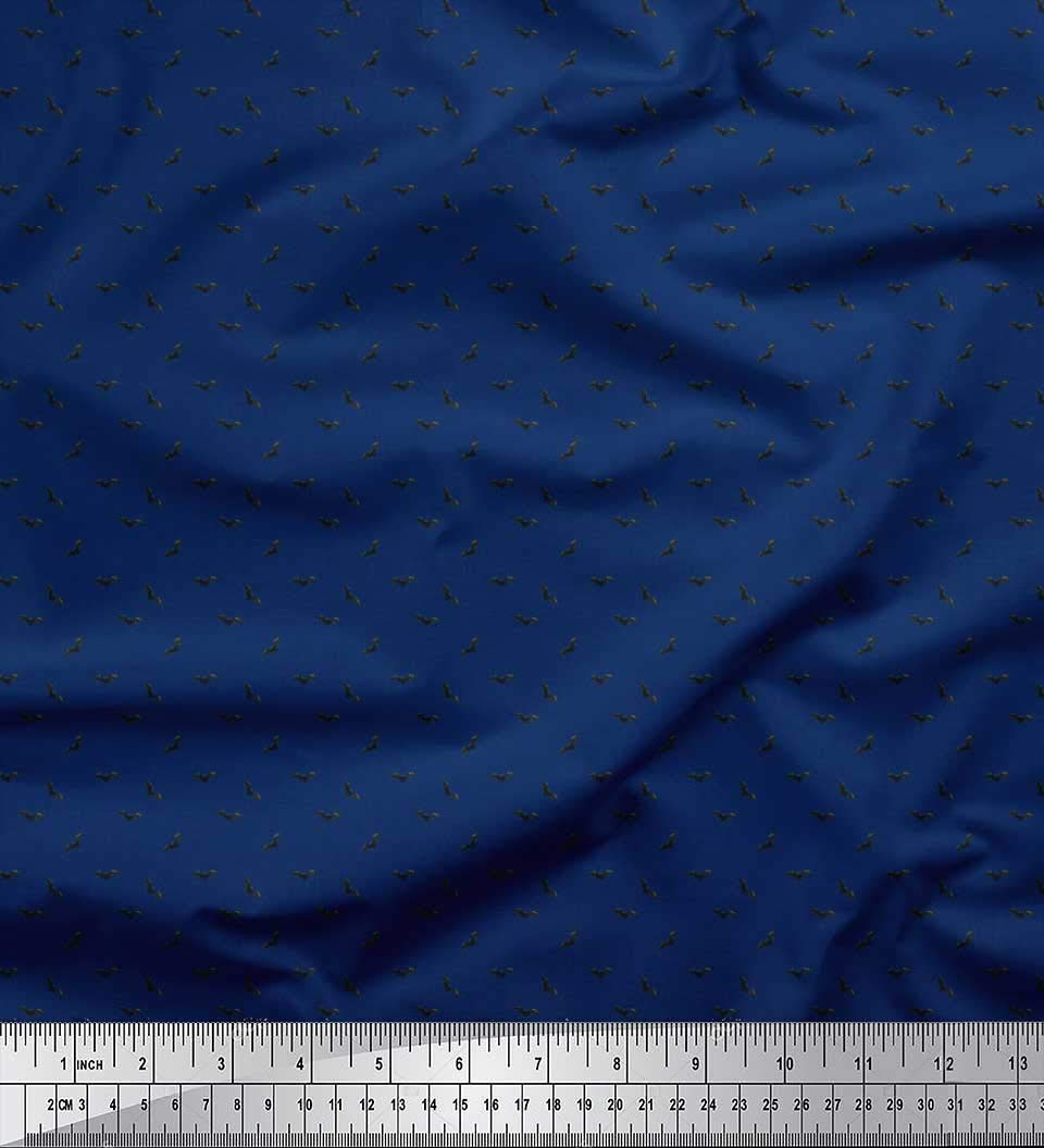 Soimoi 42 Inch Wide Blue Poly Georgette Fabric by The Yard - Whimsical Bat Bird Print Shirting Material for Dresses, Blouses & DIY Fashion Projects