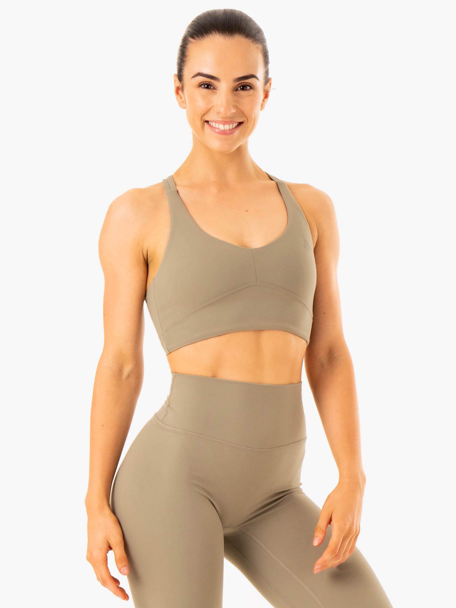 NKD Refine High Support Sports Bra for Women - Khaki - Moisture Wicking & Breathable Workout Top for Running, Yoga & Gym
