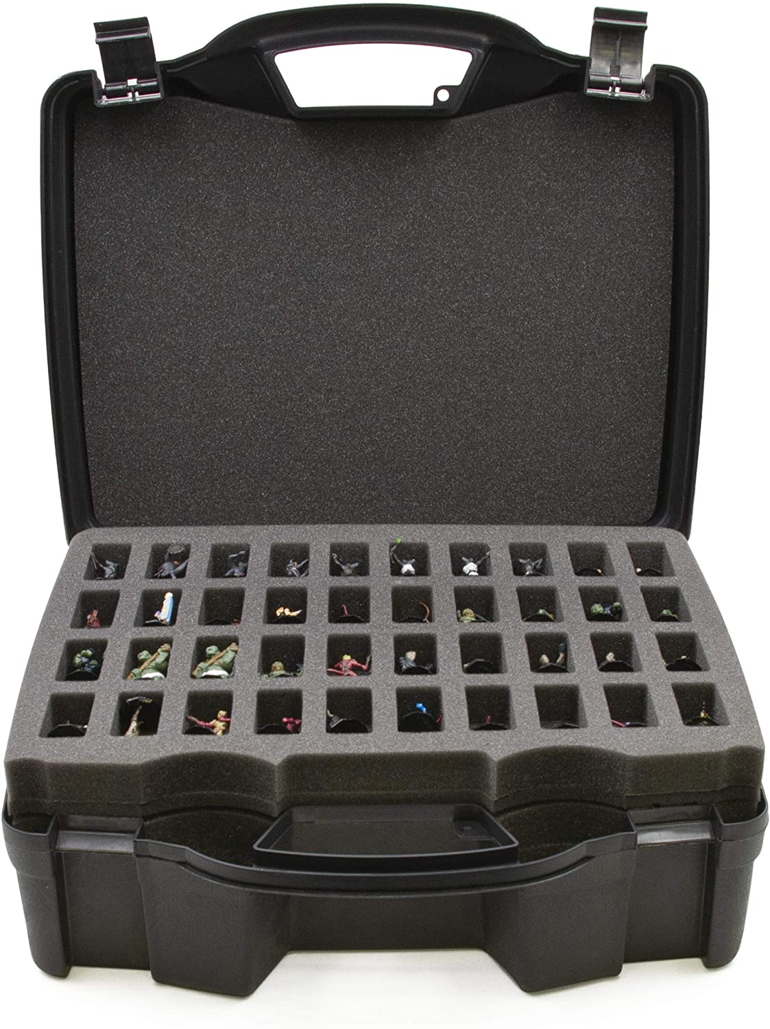CASEMATIX Miniature Storage Hard Shell Figure Case - 80 Slot Customizable Foam Organizer for Warhammer 40k, DND, Tabletop Games | Protective Travel & Display Case for Miniature Figurines Collection