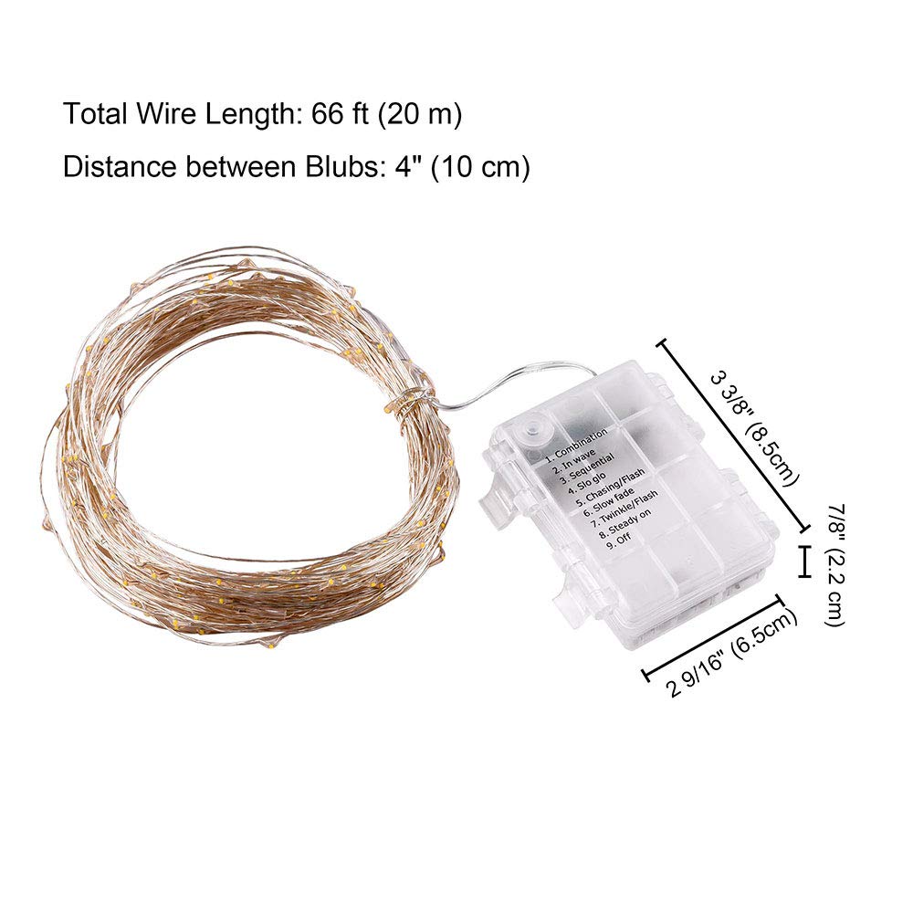 AW LED String Lights - 66ft Battery Operated Fairy Lights with Remote & 8 Lighting Modes | Waterproof Starry Lights for Christmas Tree Decor, Wedding Party, Bedroom, Garden & Outdoor Decorations