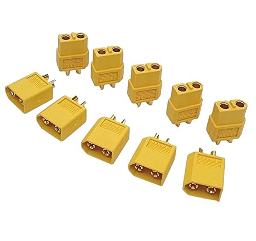 Futaba XT60 Male and Female Bullet Connectors Plugs for RC Lipo Battery - 5 Pairs (10 Pieces) - Perfect for RC Cars, Drones, and DIY Electronics Projects