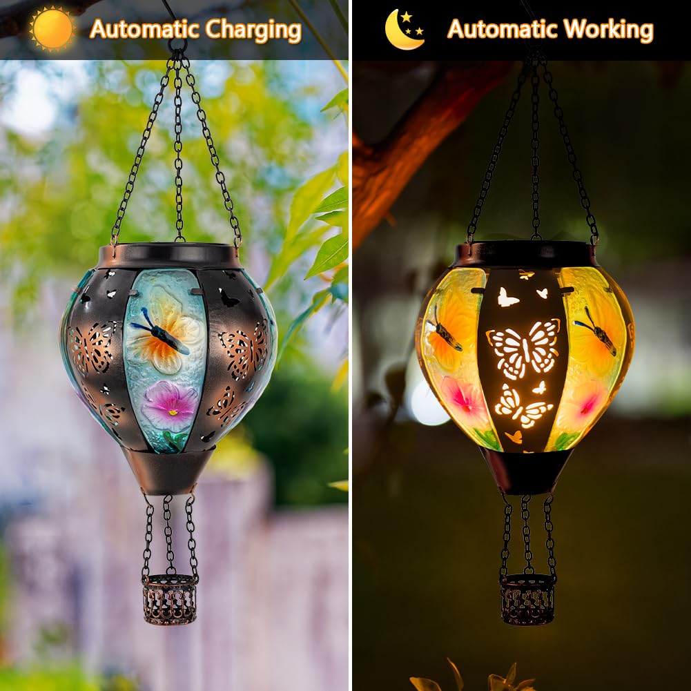DREAMSOUL Solar-Powered Butterfly Hot Air Balloon Outdoor Lantern - Waterproof Hanging Garden & Patio Decor for Parties, Weddings & Backyard Lighting
