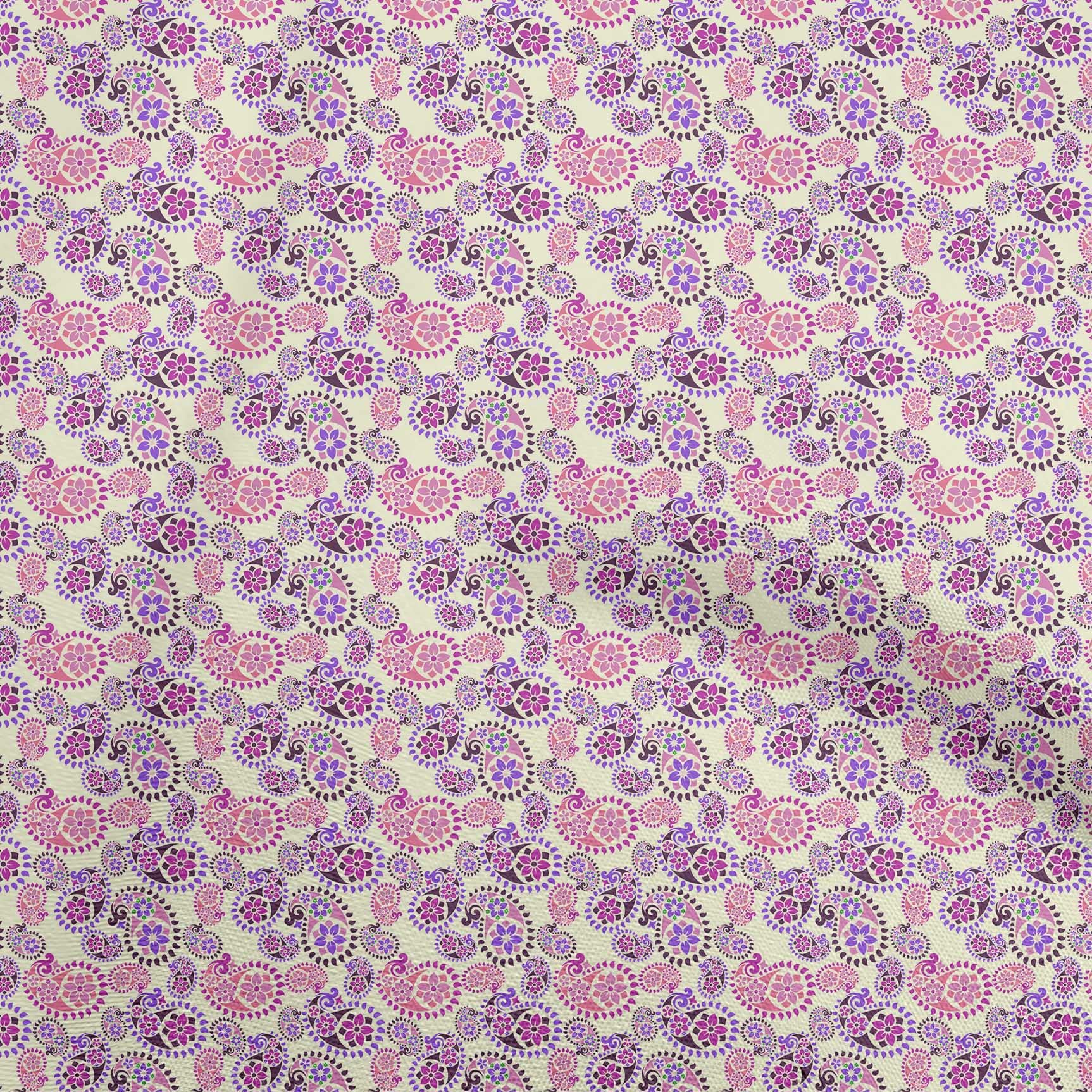 oneOone Cotton Jersey Fuschia Pink Asian Paisley Print Fabric by The Yard - 58 Inch Wide Soft Dress Material for DIY Fashion, Home Decor & Craft Projects