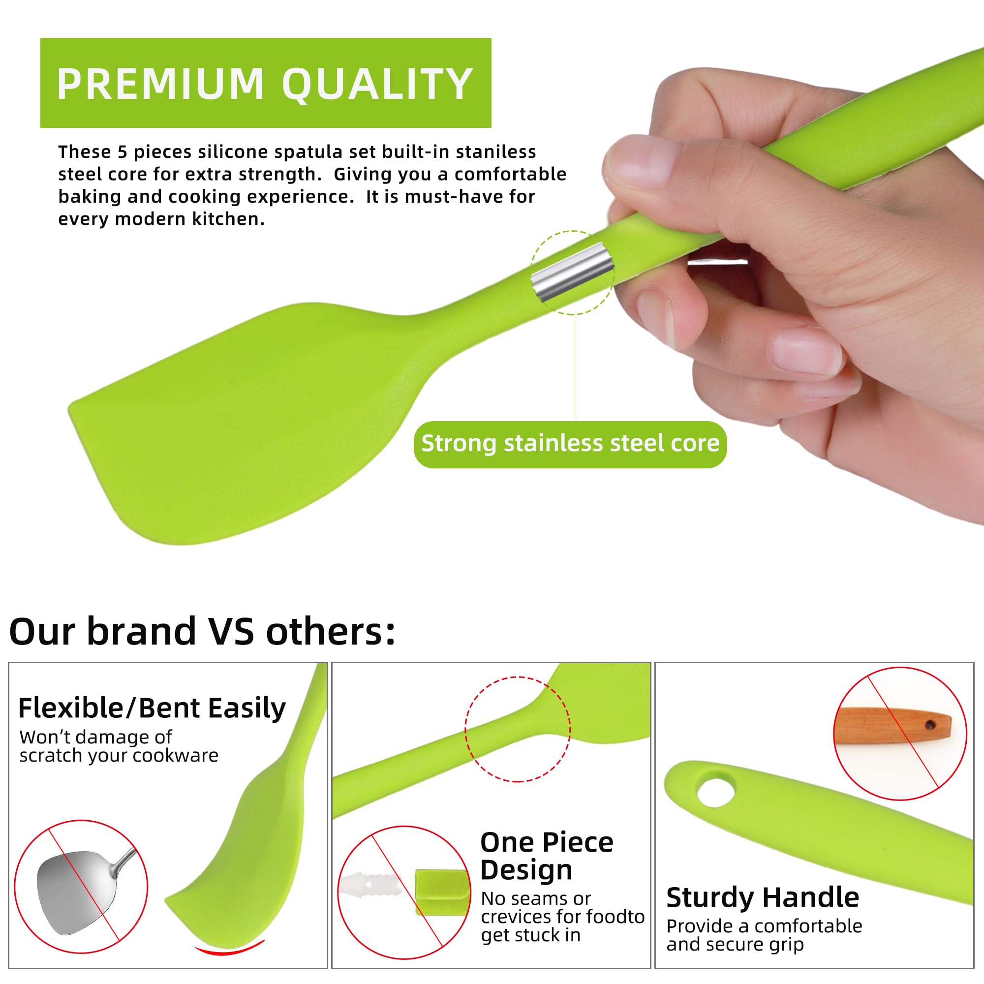 5-Piece Silicone Spatula Set - Heat Resistant & Non-Stick Baking Spatulas, Food Grade Kitchen Utensils for Mixing, Cooking, Baking - Perfect for Cake Decorating, Cookie Dough, Pancake Flipping & More