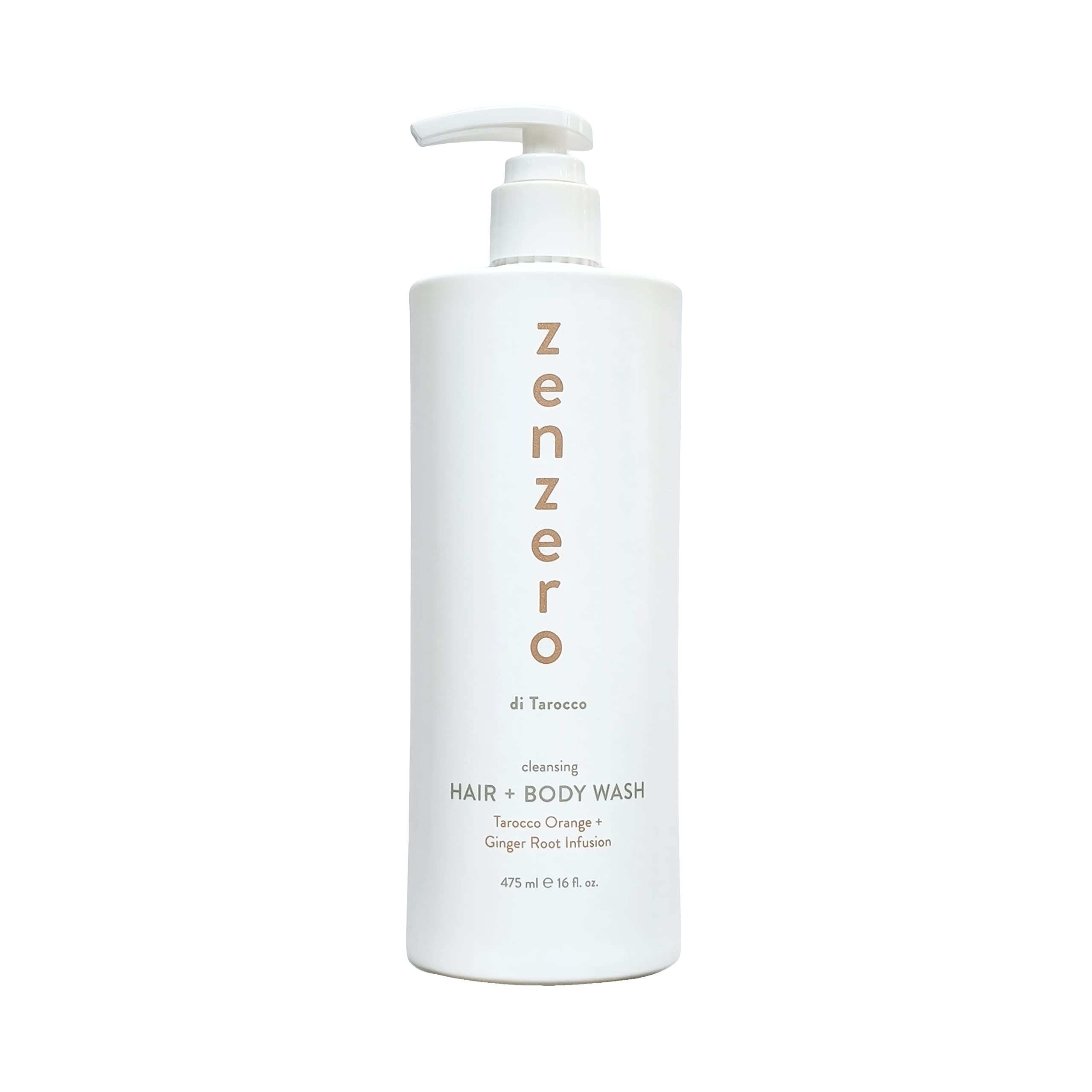 ZENZERO 2-in-1 Cleansing Hair and Body Wash with Tarocco Orange & Ginger Root - Refreshing Ginger Citrus Shampoo & Body Wash (16 fl oz/475ml) for Men & Women - Perfect for Gym, Travel & Daily Shower Routine