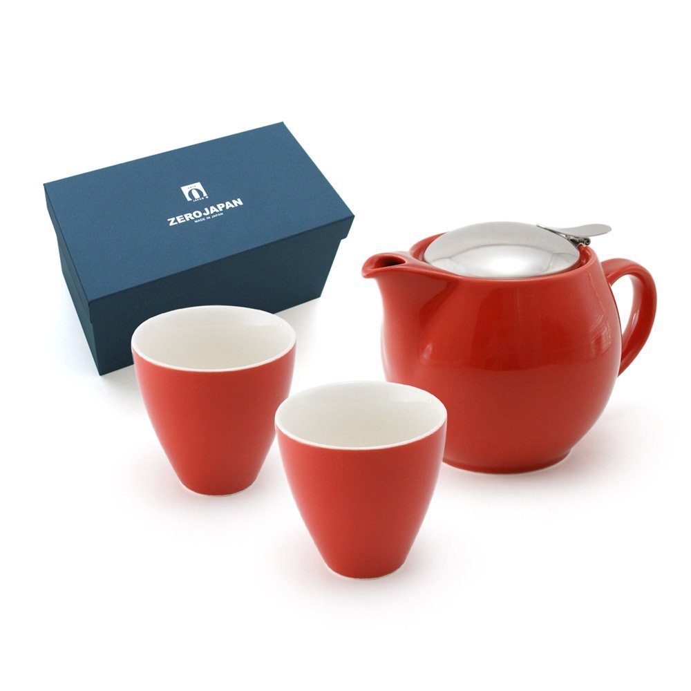 ZeroJapan ZG-002 Universal Teapot Set for 3 People with 2 Tall Tomato Teacups - Perfect for Japanese Tea Ceremony, Afternoon Tea & Gift Giving