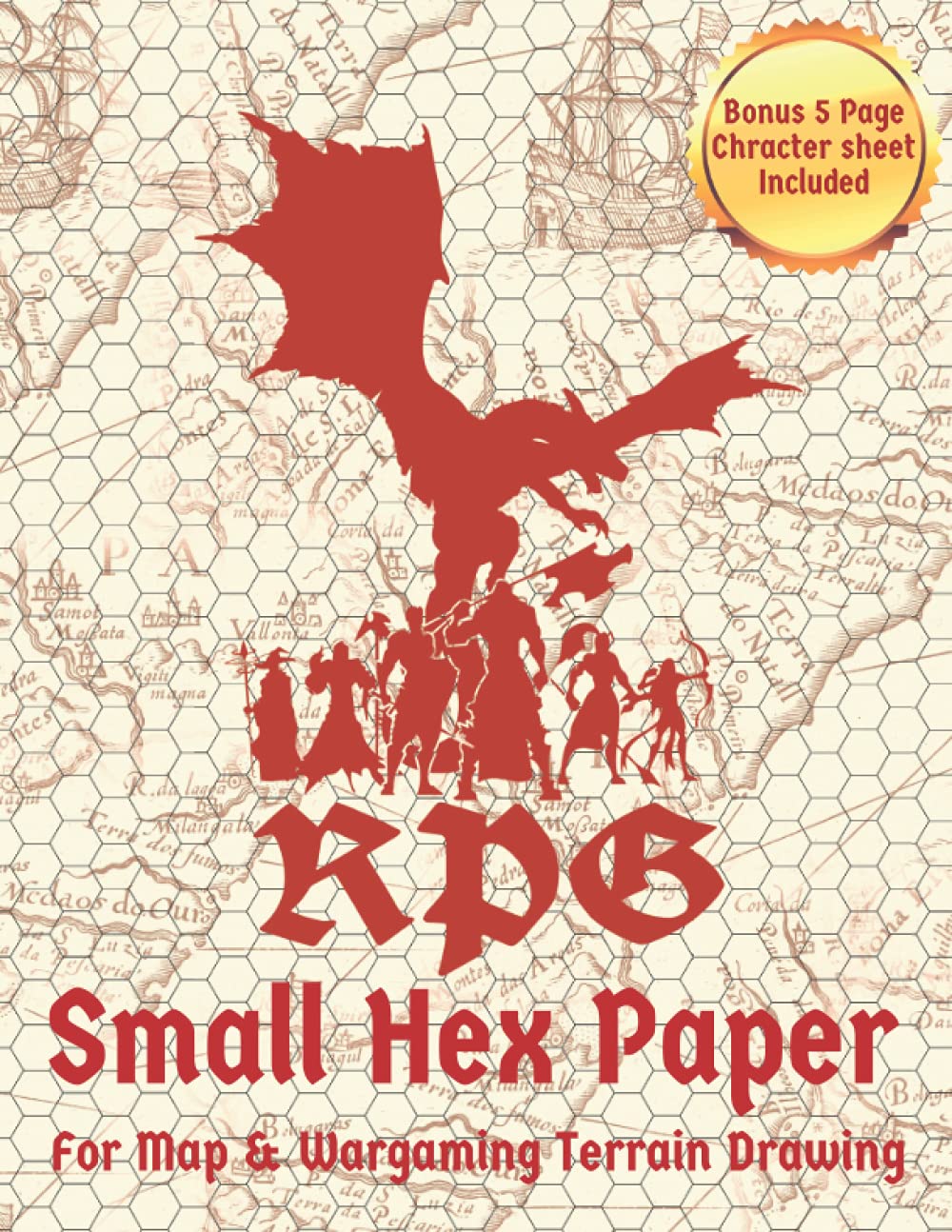 RPG Small Hex Paper for Map & Wargaming Terrain Drawing - 5 in 1 Inch Hexagonal Grid Paper for Tabletop Role Playing & War Games | Bonus Character Sheet Included | Perfect for D&D, Pathfinder & Miniature Battle Planning