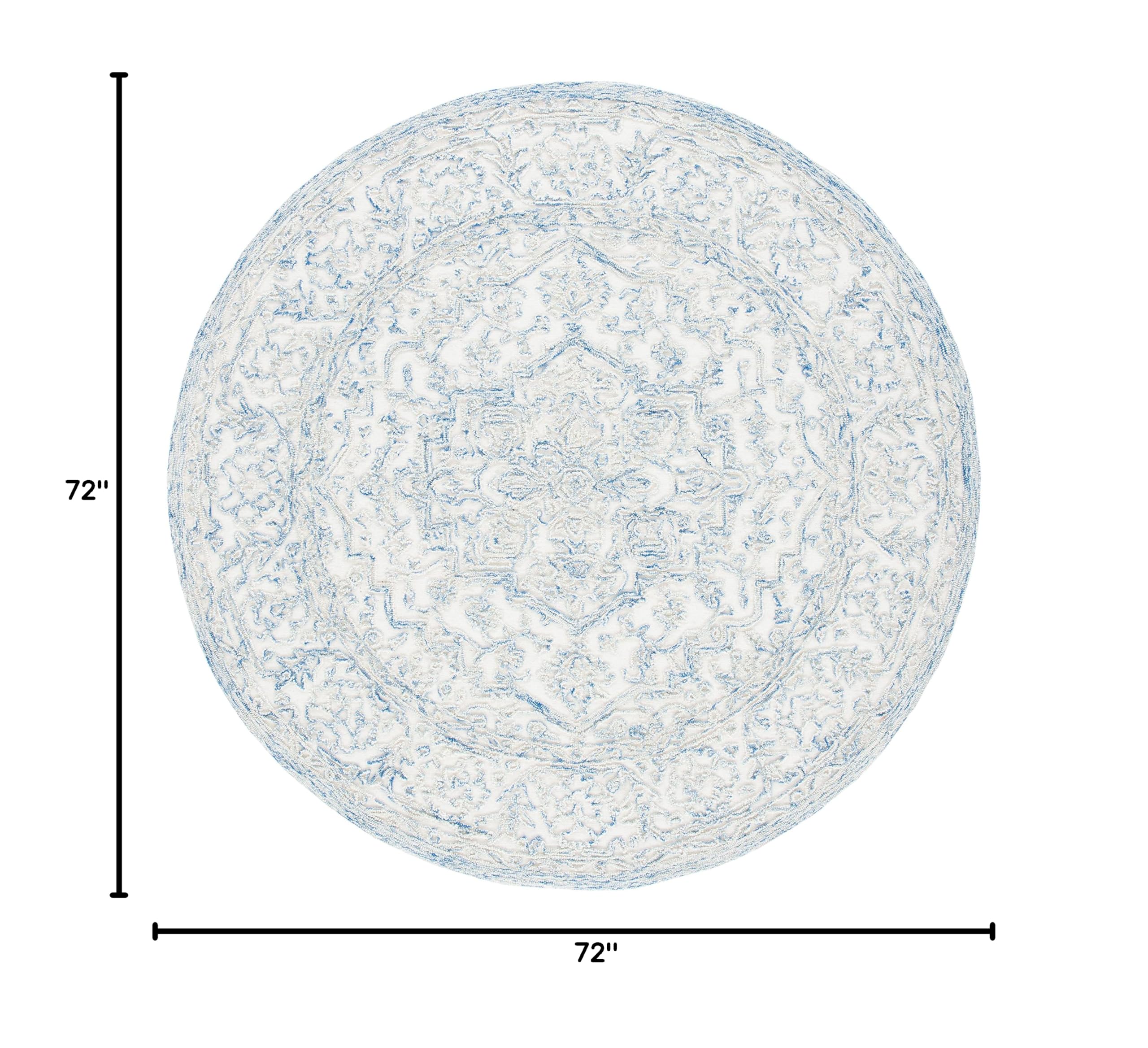 SAFAVIEH Trace Collection 6-Foot Round Ivory Blue TRC302M Handmade Premium Wool Area Rug - Perfect for Living Room, Bedroom & Office Decor