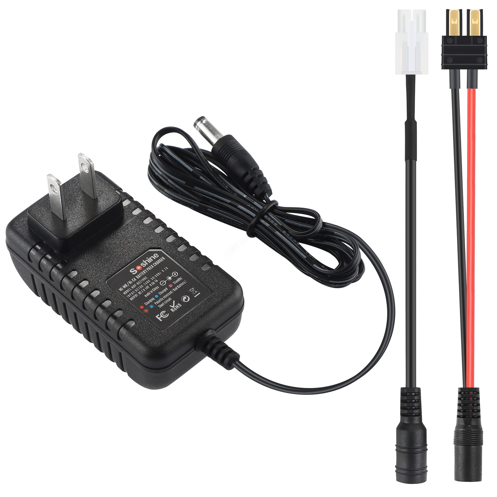 Fast RC Battery Charger for 4.8V-12V NiMH/NiCD Battery Packs - Universal Airsoft & Traxxas Charger (Blue/Red) - Perfect for RC Cars, Drones, and Remote Control Toys
