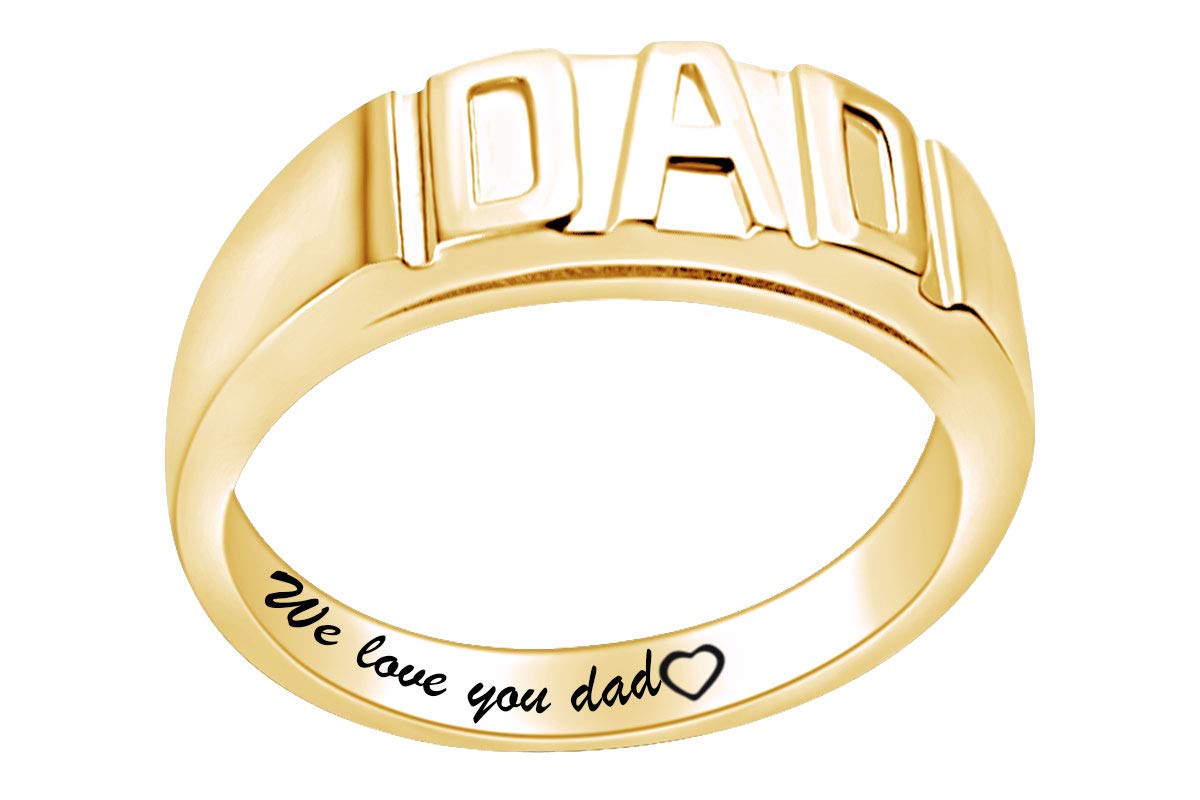 14K Gold Over Sterling Silver Men's Dad Band Ring - AFFY Jewelry Gifts for Father's Day, Birthday & Anniversary - Perfect for Everyday Wear & Special Occasions