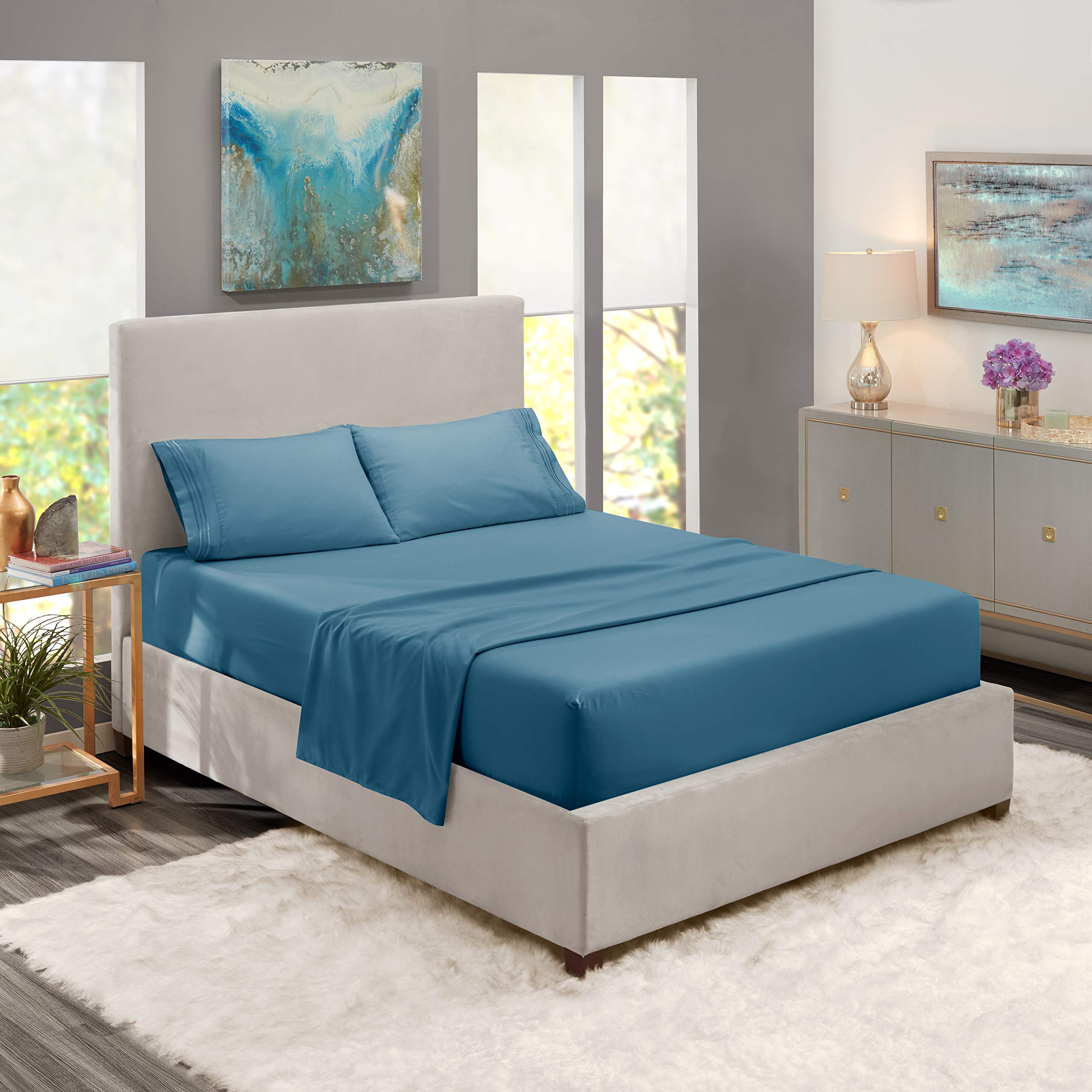 Premium 800 Thread Count 100% Combed Cotton Twin XL Sheet Set - 4pc Ultra-Soft Bed Sheets with Extra Long Staple Cotton, Deep Pocket Fits Mattress Up to 14