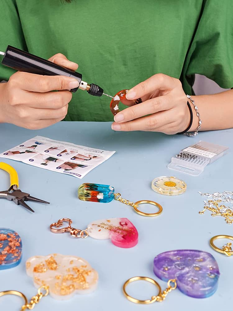 USB Powered Mini Hand Drill Kit - Electric Resin Drill with Keychain Screw Eye Pins, Drill Bits, Wrench & Pliers for DIY Jewelry Making, Resin Crafts & Pendant Creation | Portable Keychain Tool for Crafters & Hobbyists | Perfect for Home DIY Projects, Small Jewelry Repairs & Craft Workshops