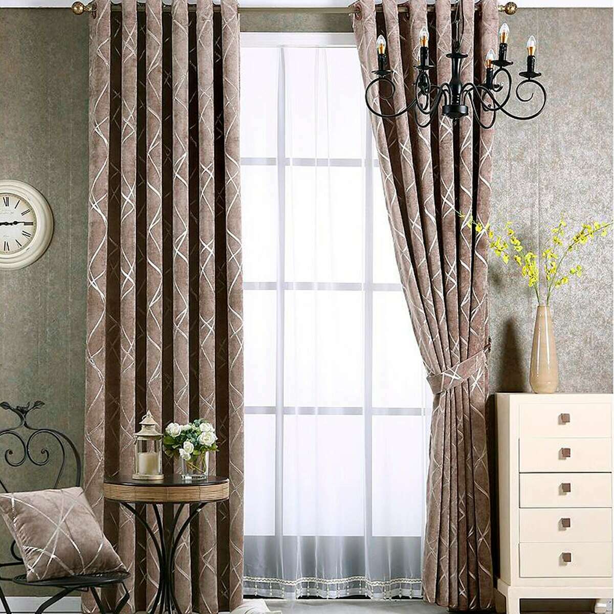 Zoey American Modern Luxury Blackout Curtains - Tan Brown Striped Pattern for Bedroom & Living Room Window Treatments