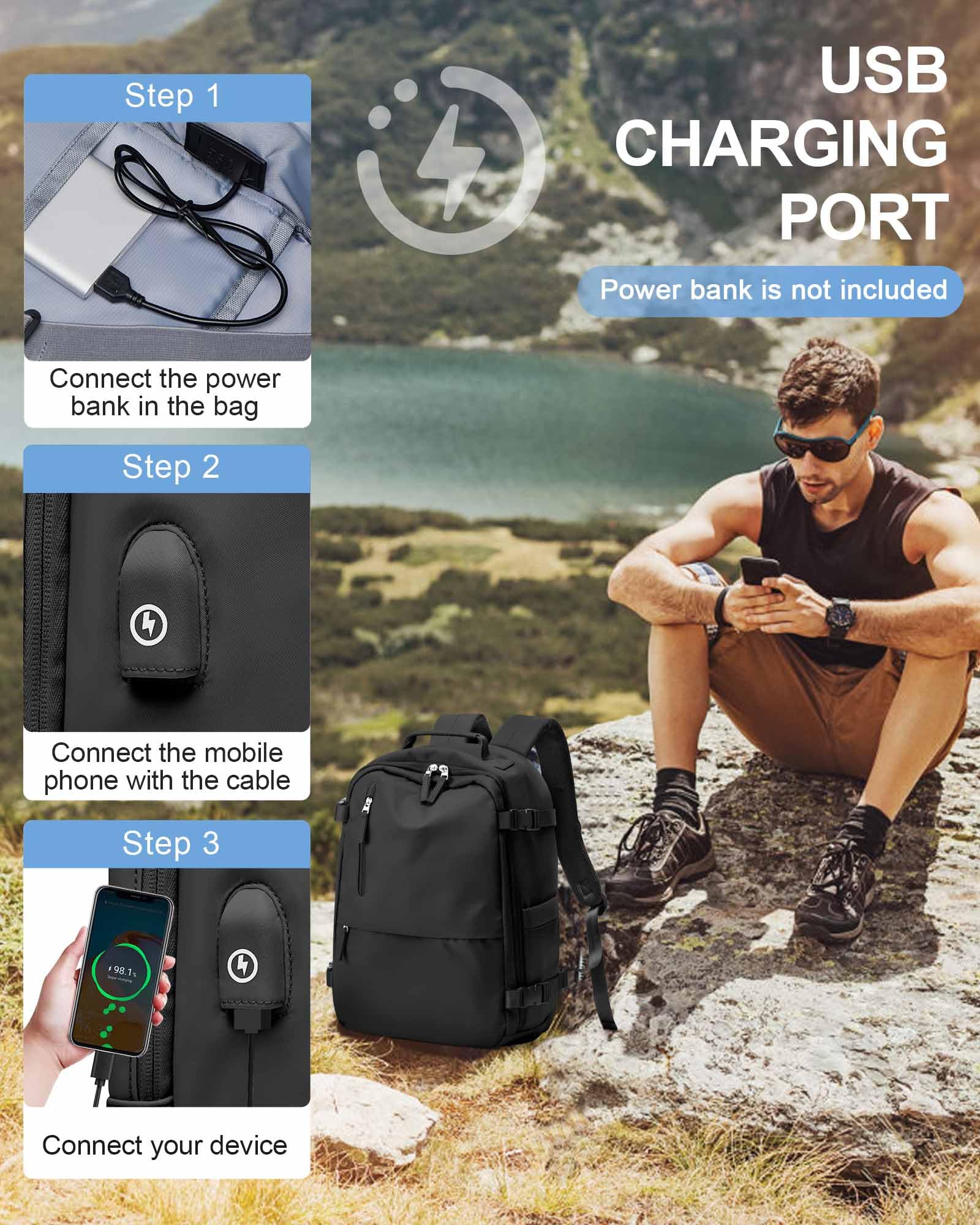 Lightweight Travel Backpack for Women & Men - TSA Approved Carry On Backpack with USB Charger, Water Resistant Daypack for Hiking, Business & Airplane Use - Perfect for Commuting, College & Weekend Getaways