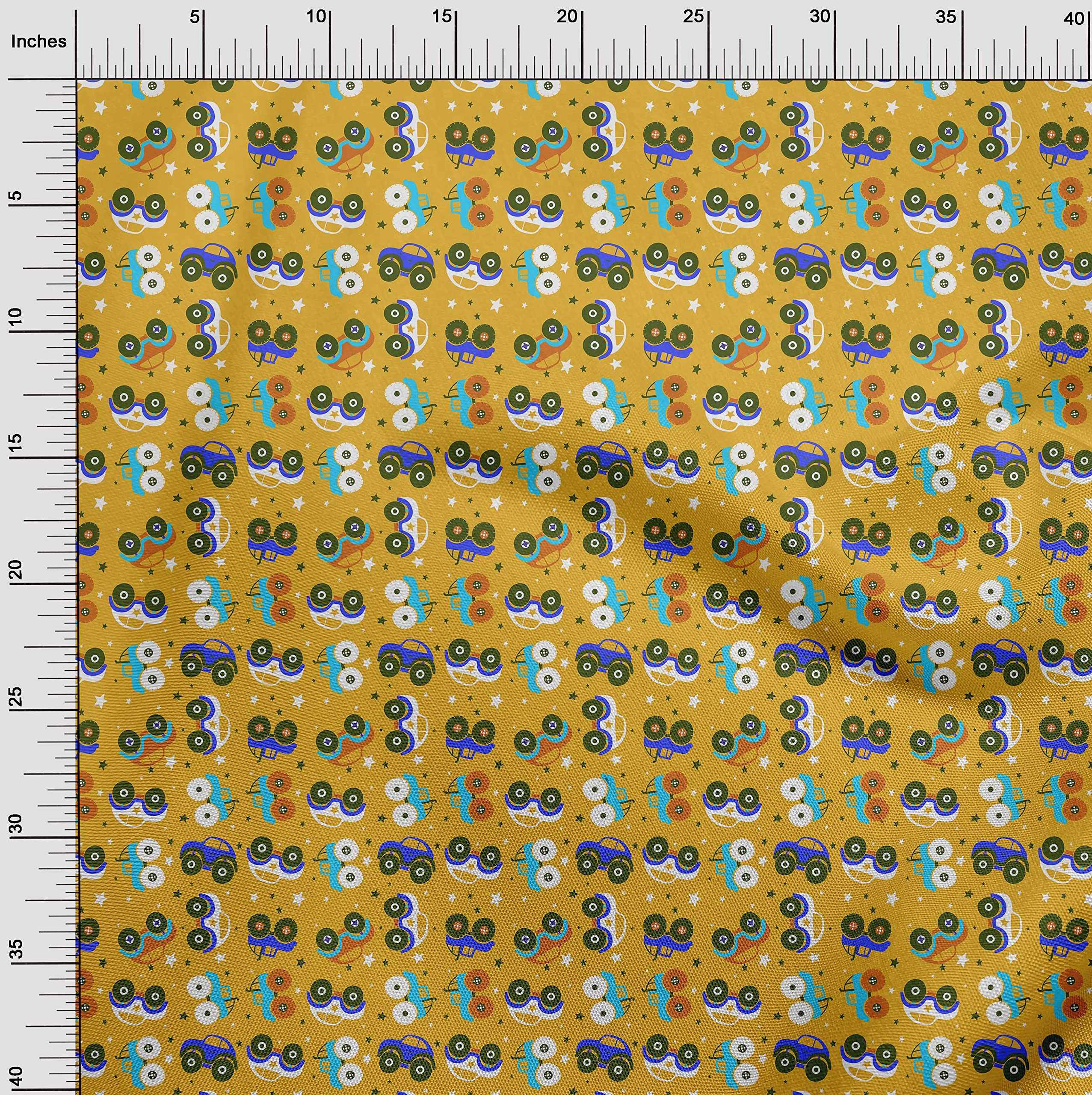 oneOone Polyester Spandex Yellow Printed Fabric - 56 Inch Wide for Kids Nursery, Car Decor, DIY Craft Projects | Soft Stretchy Material for Sewing, Upholstery & Home Decor