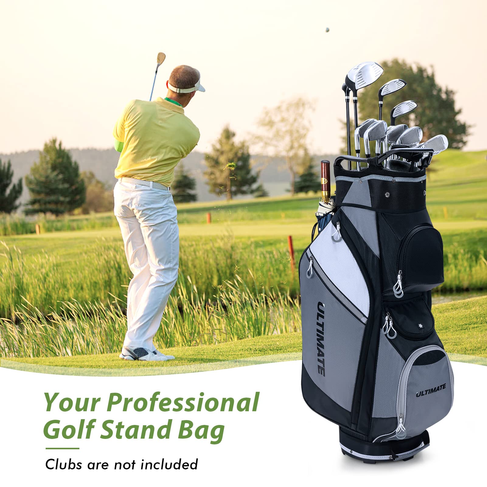 GYMAX 14-Way Golf Cart Bag with Rain Hood - Lightweight Stand Golf Bag for Men, Shoulder Strap & Carry Handle, Cooler Pocket & Rangefinder Compartment | Perfect for Golf Course, Driving Range & Outdoor Sports